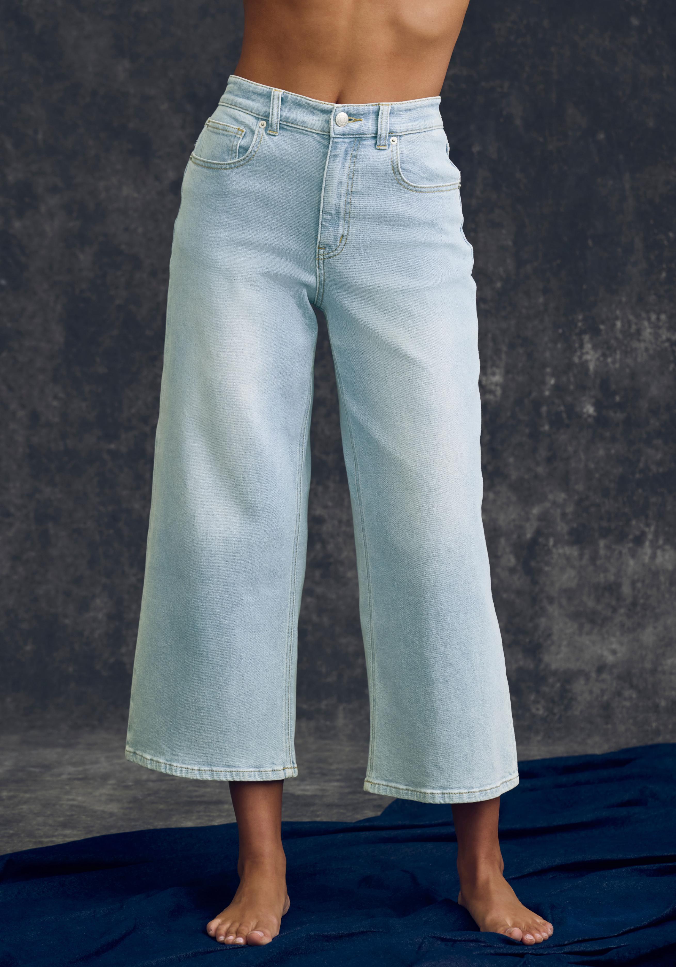 7/8-Jeans Lascana, Damen, Gr. 36, N-Gr, Blau (Light Blau Washed), Denim/Jeans, Obermaterial: 98% Baumwolle, 2% Elasthan, Unifarben, Figurumspielend KnöChelfrei, Jeans, Aus Baumwoll-Denim, Straight-Leg
