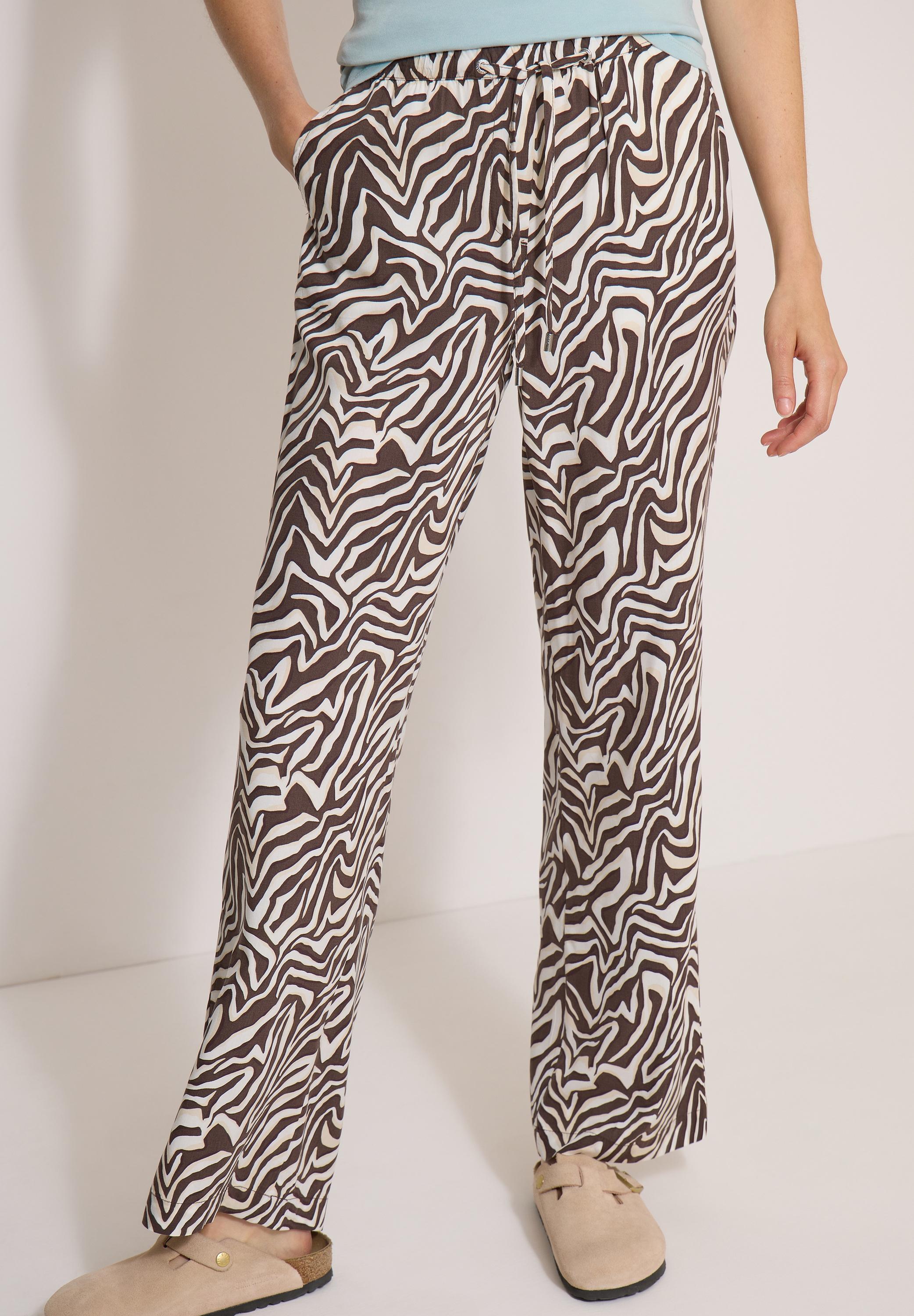 Stoffhose Cecil, Damen, Gr. M (40), LäNge 30, Braun (Braun Cacao), Web, Obermaterial: 100% Viskose. Futter: 100% Polyester, Bedruckt, Lang, Hosen Stoffhose, Sommerhose, Abstrahierter Zebraprint, Elastikbund