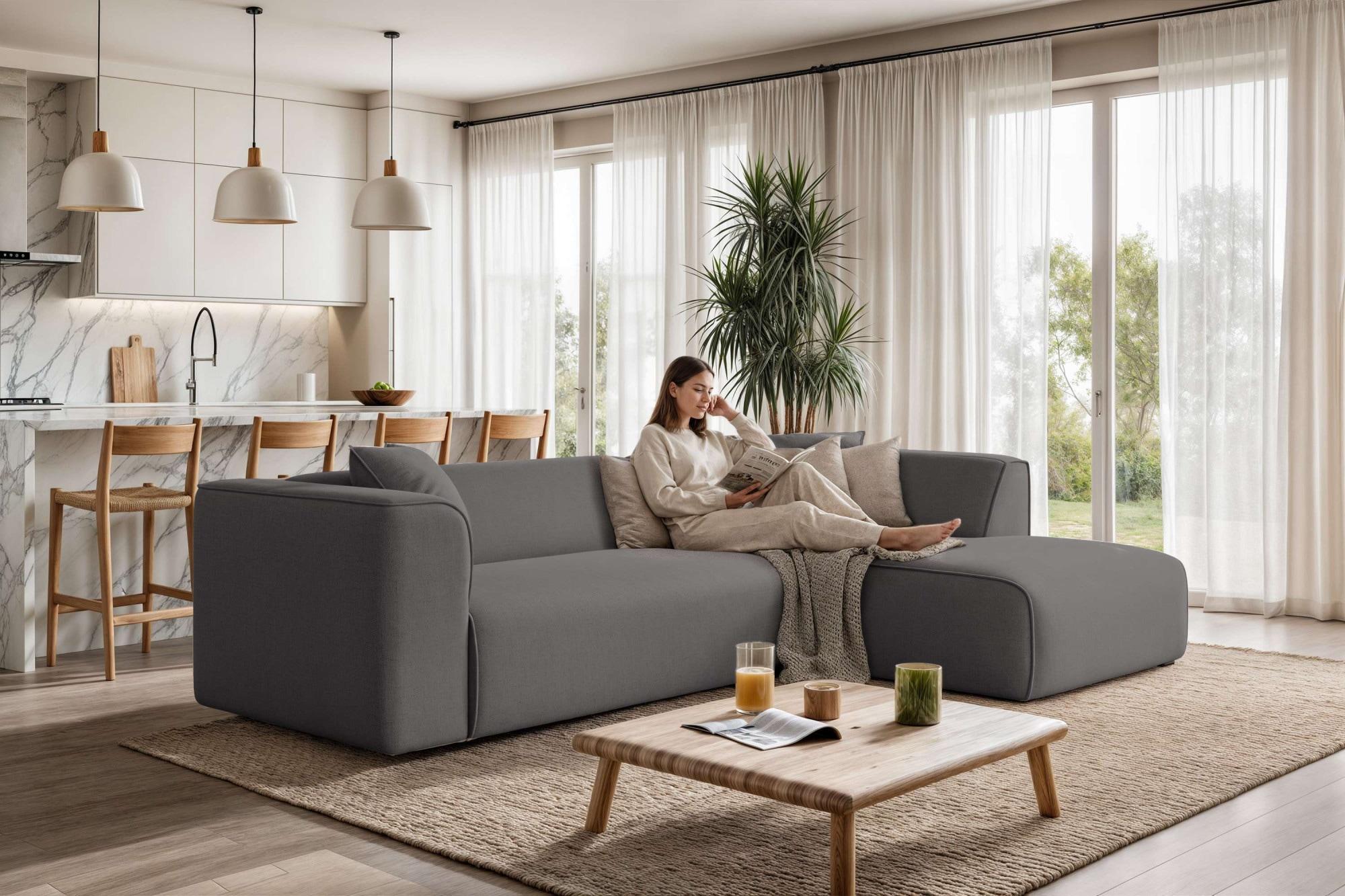 Ecksofa GOODPRODUCT "Merid L-Form, Sofa-Fix, B: 254 cm - OTTO. Verlässliche Qualität.", dunkelgrau, B:254cm H:96cm T:160cm, 100% Polyester, Sofas, Ecksofa, Ottomane rechts/links, belastbar bis 460kg, nicht modulare Sofa