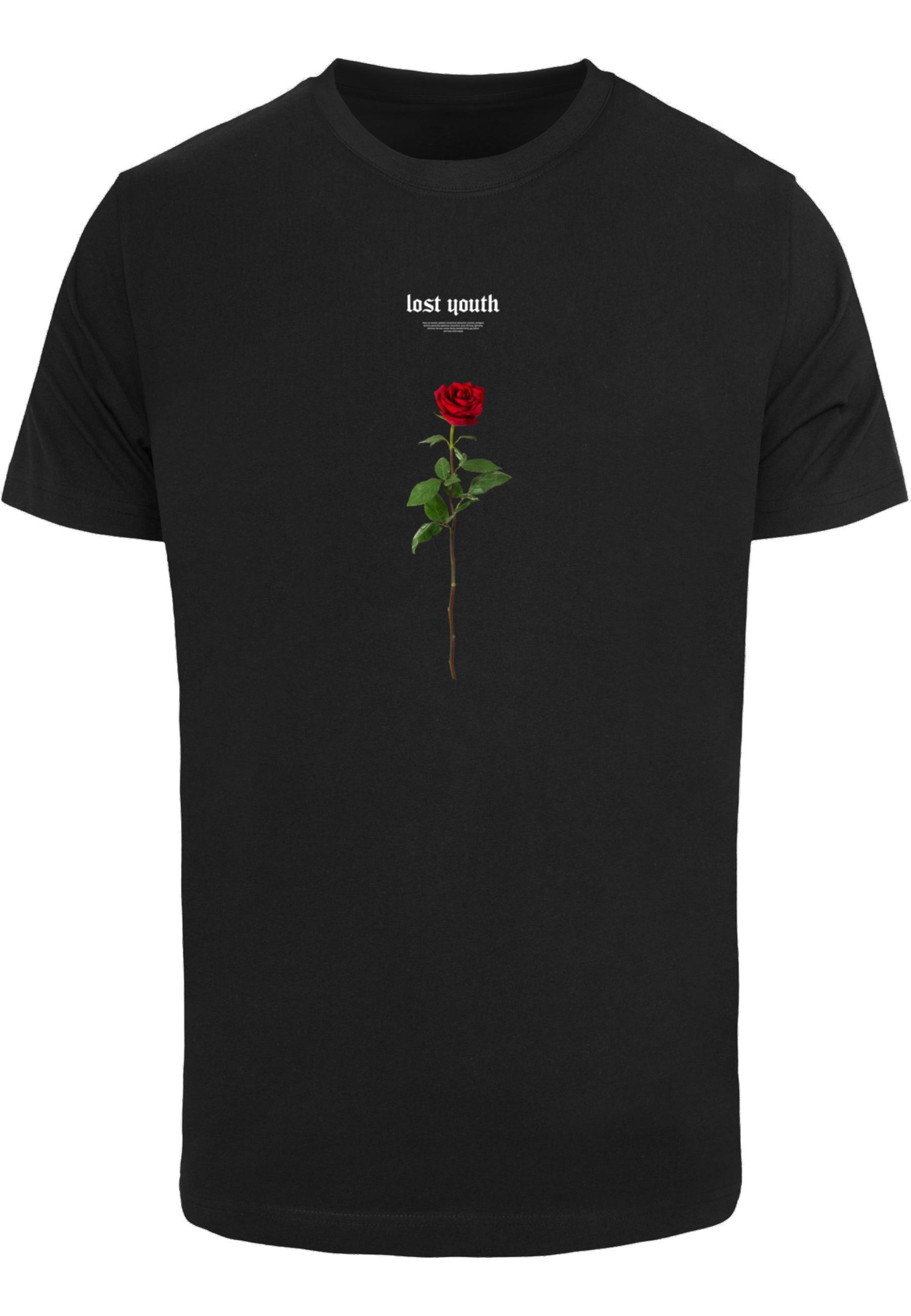 Kurzarmshirt Mistertee "Mistertee Herren Lost Youth Rose Tee", Jungen, Gr. Xs, Schwarz, 100% Baumwolle, Bedruckt, Normal, Rundhals, Shirts