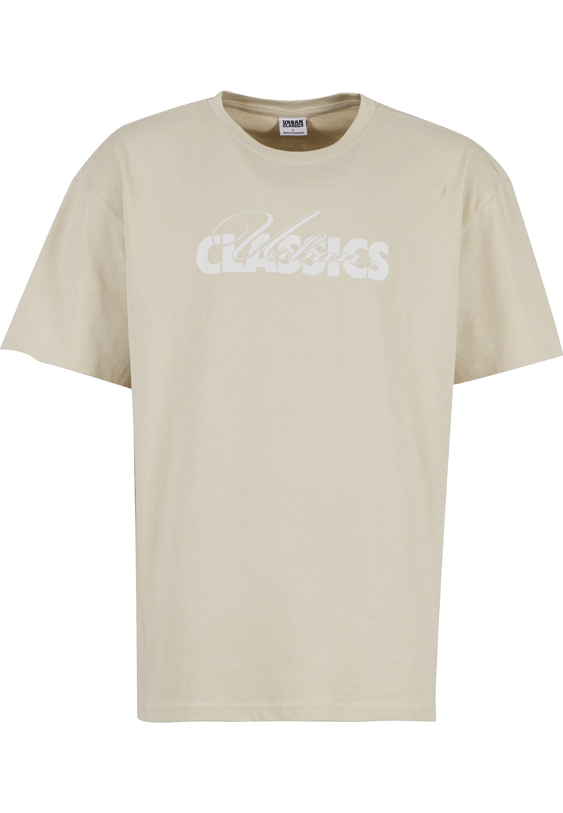 T-Shirt Urban Classics "Urban Classics Uc Cursive Bold Logo Heavy Oversized Tee", Jungen, Gr. M, Sand, 100% Baumwolle, Bedruckt, Oversize, Rundhals, Shirts T-Shirt