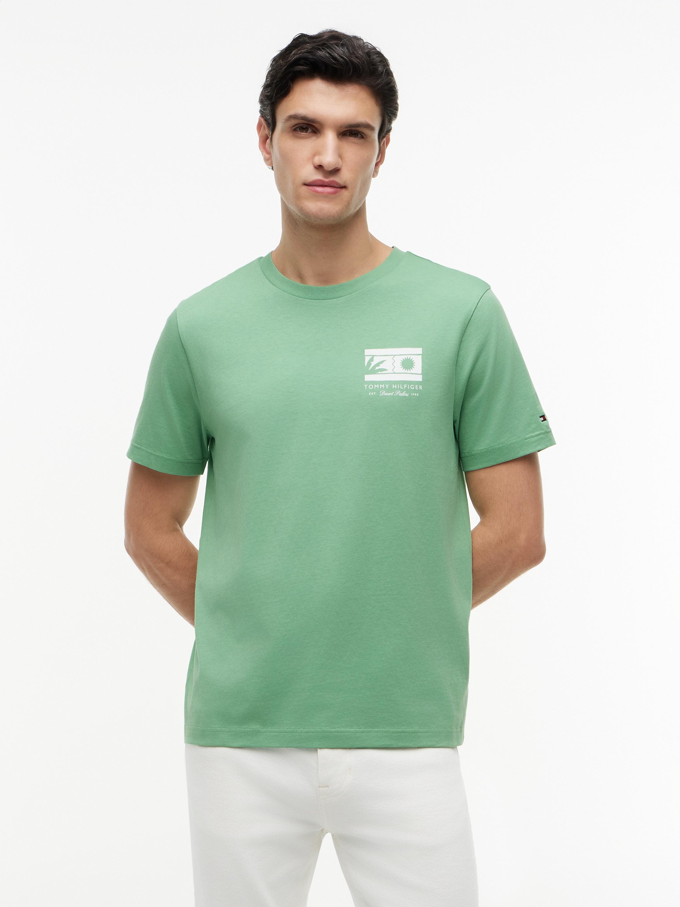 T-Shirt Tommy Hilfiger "Mono SUN Graphic Regular Tee", Herren, Gr. Xl, Cut Grass, Single Jersey, Obermaterial: 100% Baumwolle, Bedruckt, Regular Fit Normal, Rundhals, Shirts T-Shirt, Aus Jersey Mit Logo-Grafik