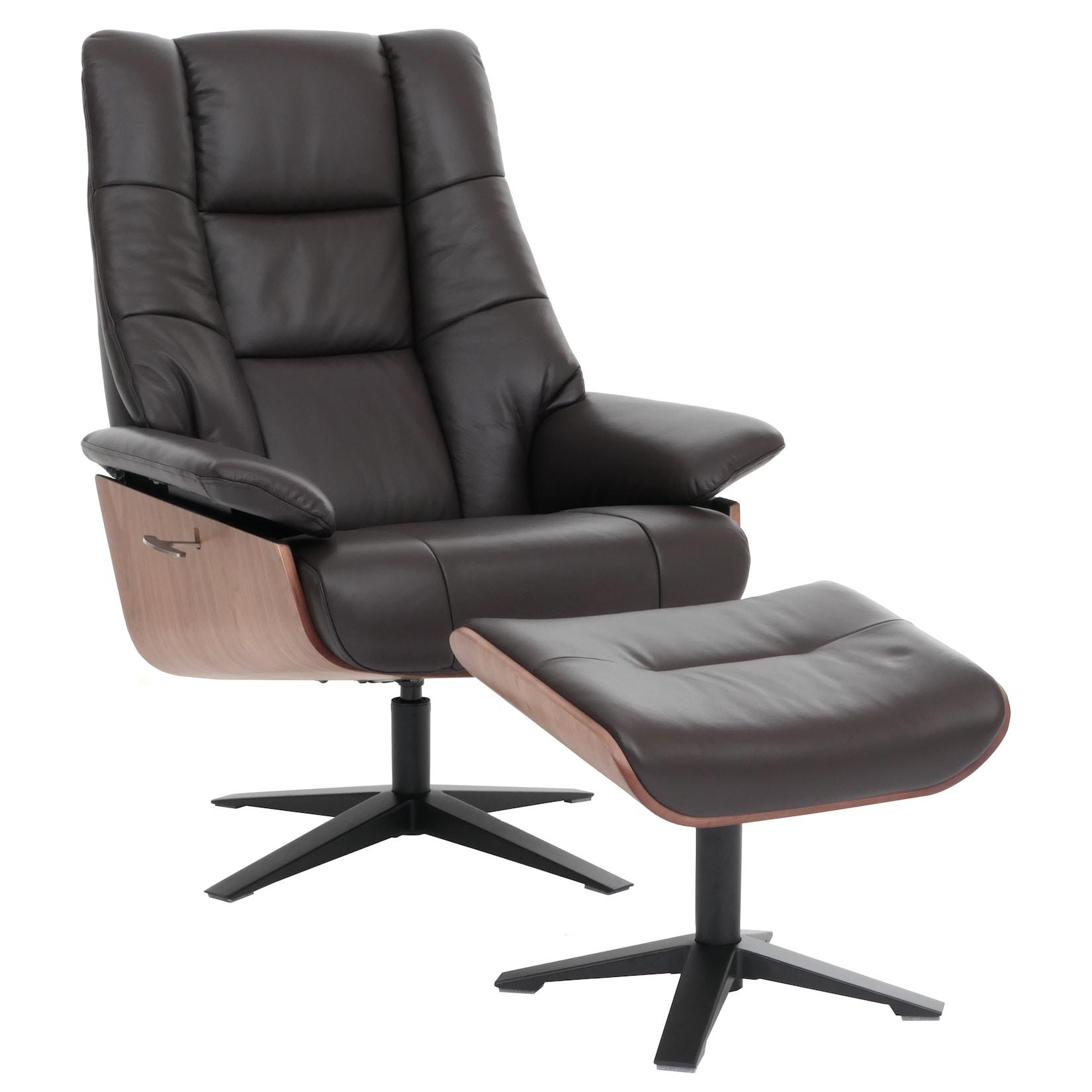Mca Relaxsessel + Hocker MCW-N57, Fernsehsessel Liegesessel, Holz Echtleder ~ Braun