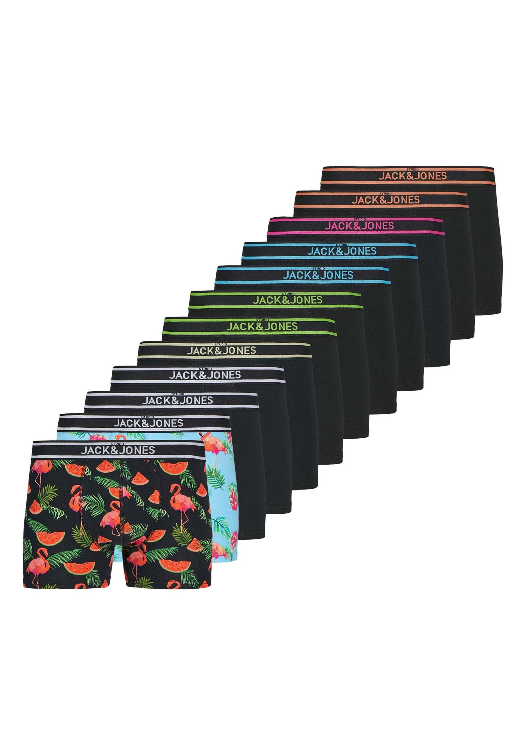 Boxershorts Jack & Jones "Boxershort Jacwatermelon Trunks 12 Pack 12Er Pack", Herren, Gr. S, Bunt (Schwarz, Blau, GrüN), Obermaterial: 95% Baumwolle Co. 5% Elasthan El., Unterhosen