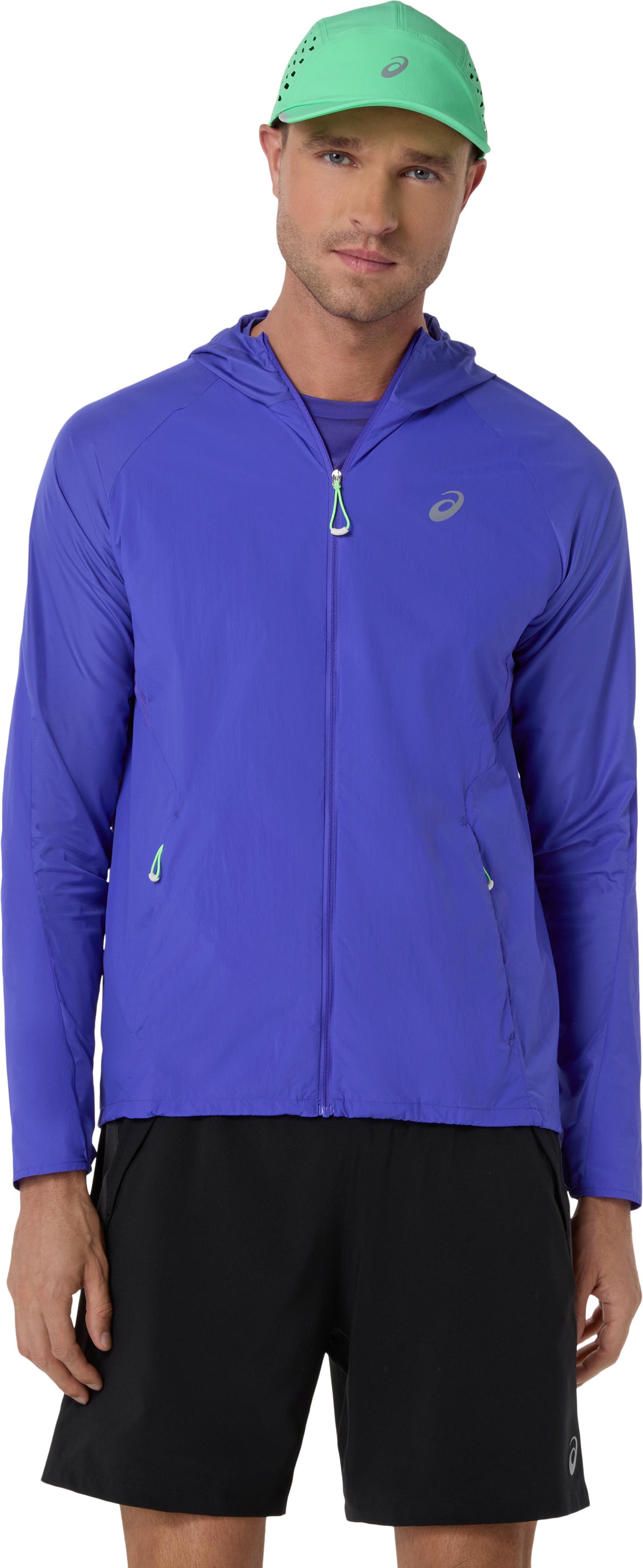 Laufjacke Asics "Road Packable Jacket", Herren, Gr. M, Cobalt Burst, Illuminate GrüN, Softshell, Obermaterial: 100% Nylon, Normal, Hoch Geschlossener Ausschnitt, RaglanäRmel, Jacken, ÜBergangsjacke
