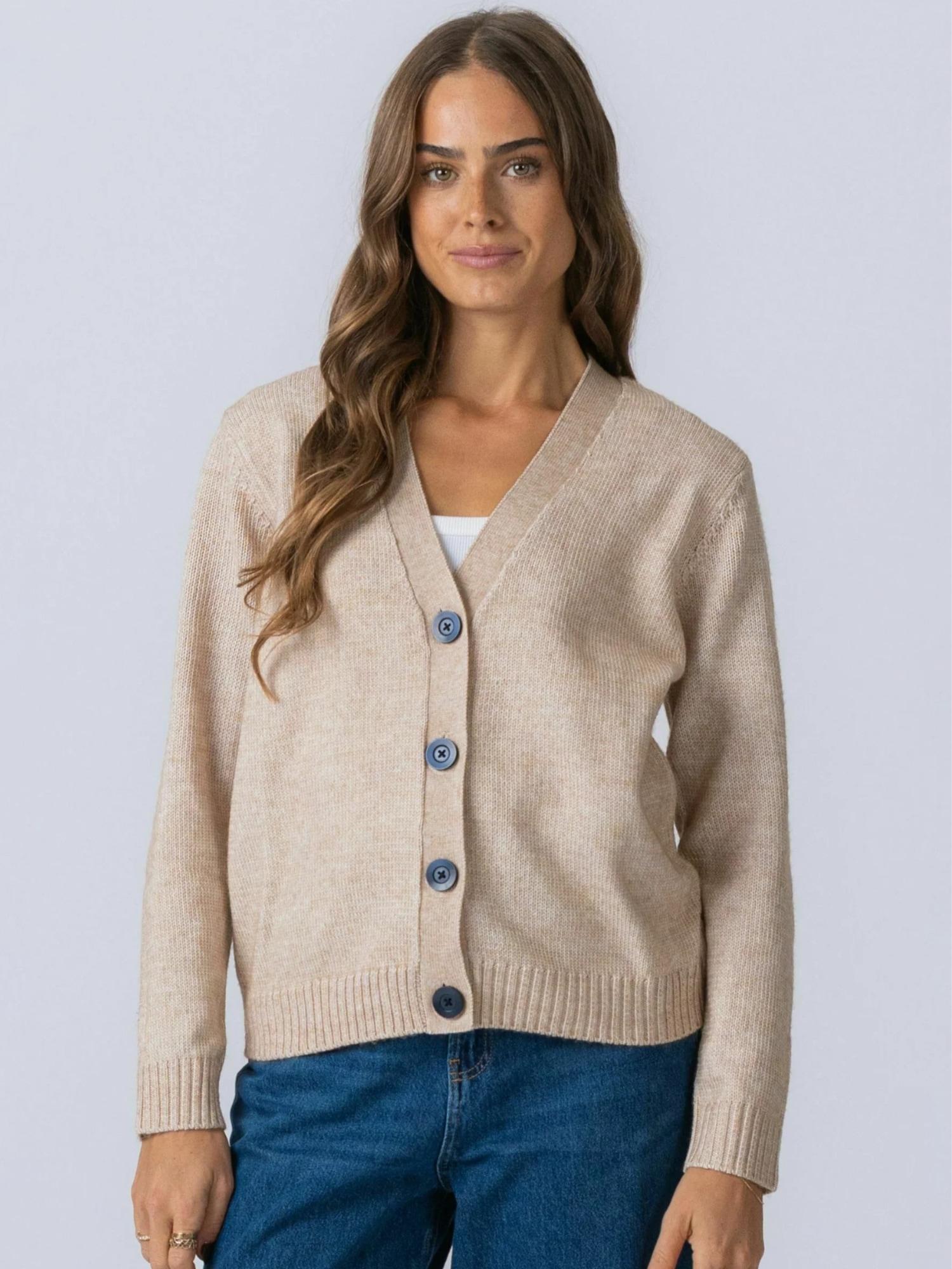 Cardigan Teeshoppen "Teeshoppen Cardigan Knitted Cardigan", Damen, Gr. L, Beige, Obermaterial: 64% Polyester, 30% Polyacryl, 6% Wolle, Strickjacken