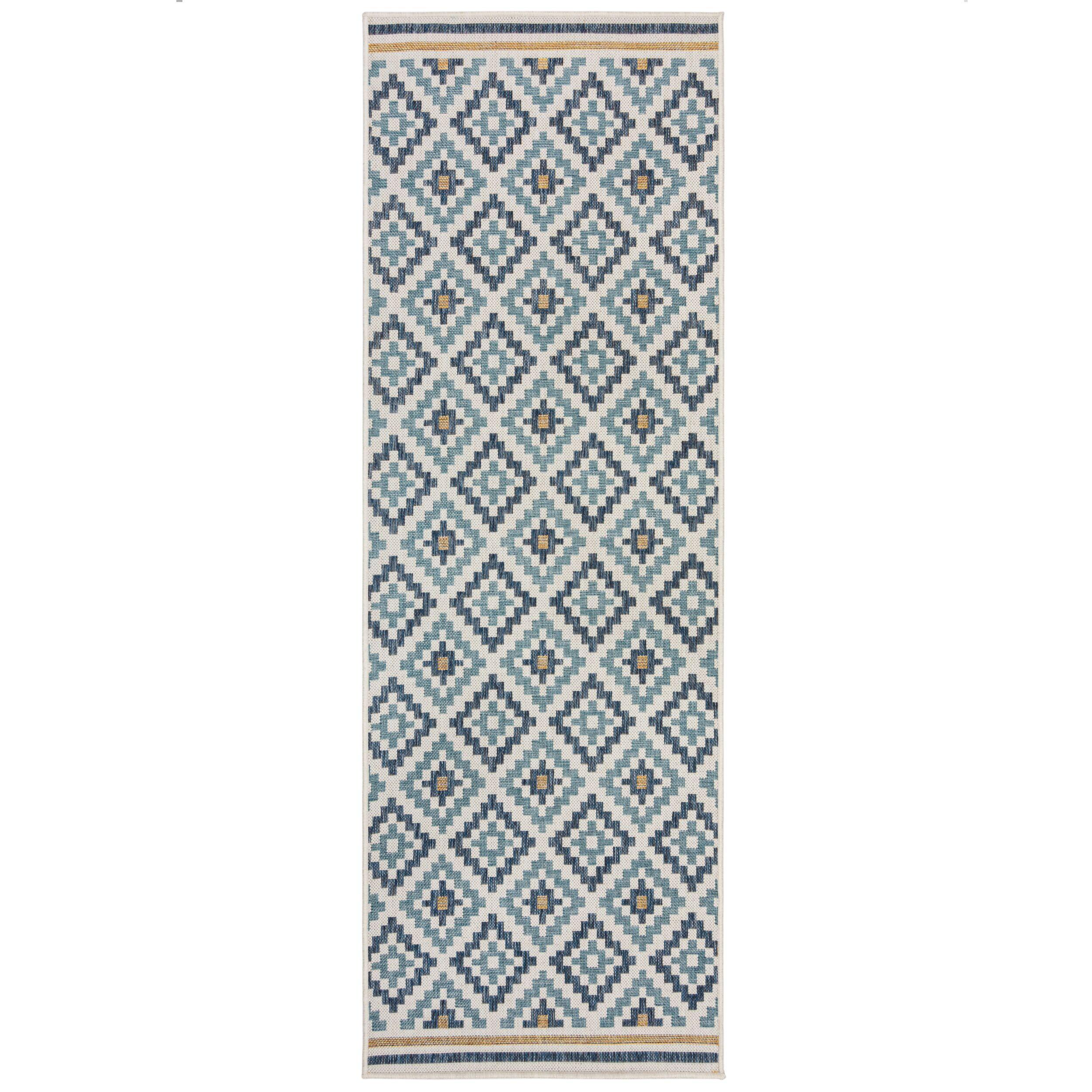 Outdoorteppich Waschbar Fleet, Geometrisch, Aus Polypropylen, Blau-Gelb, 80 X 230 Cm
