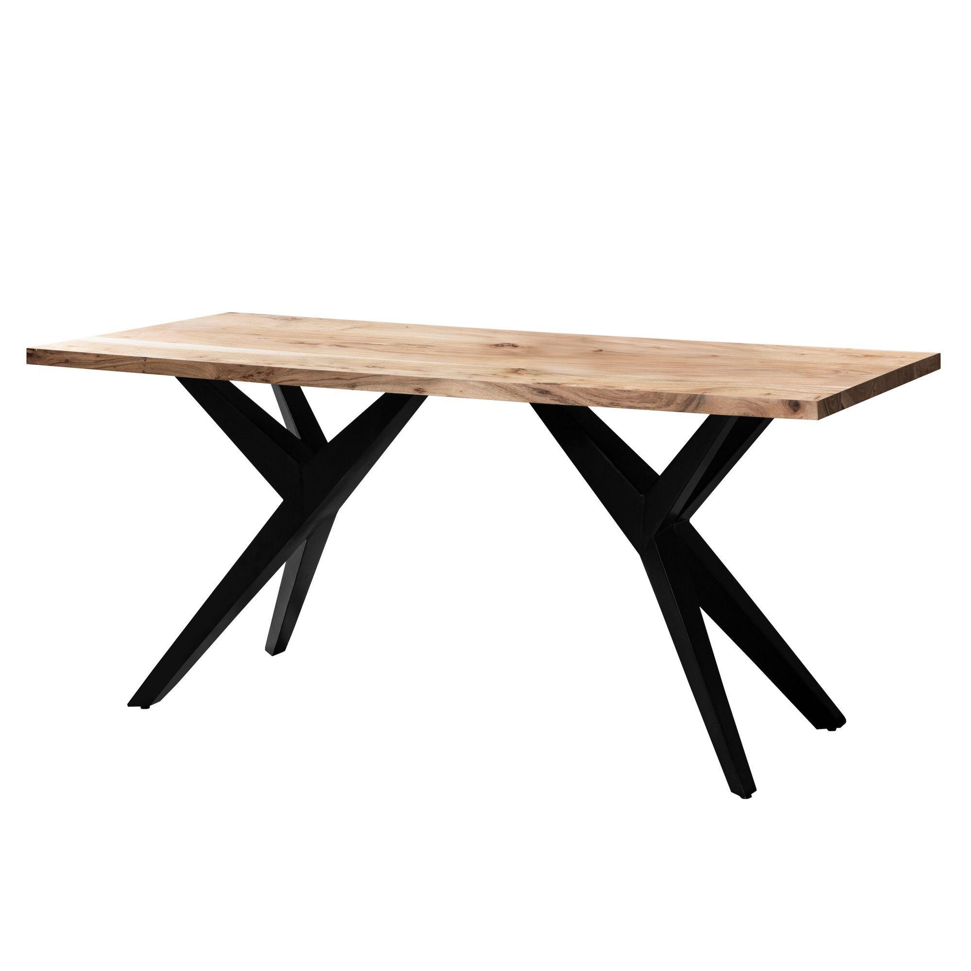 Esstisch Massivholz Metall Rechteckig Loft-Stil, Akazie 160X80X76 Cm