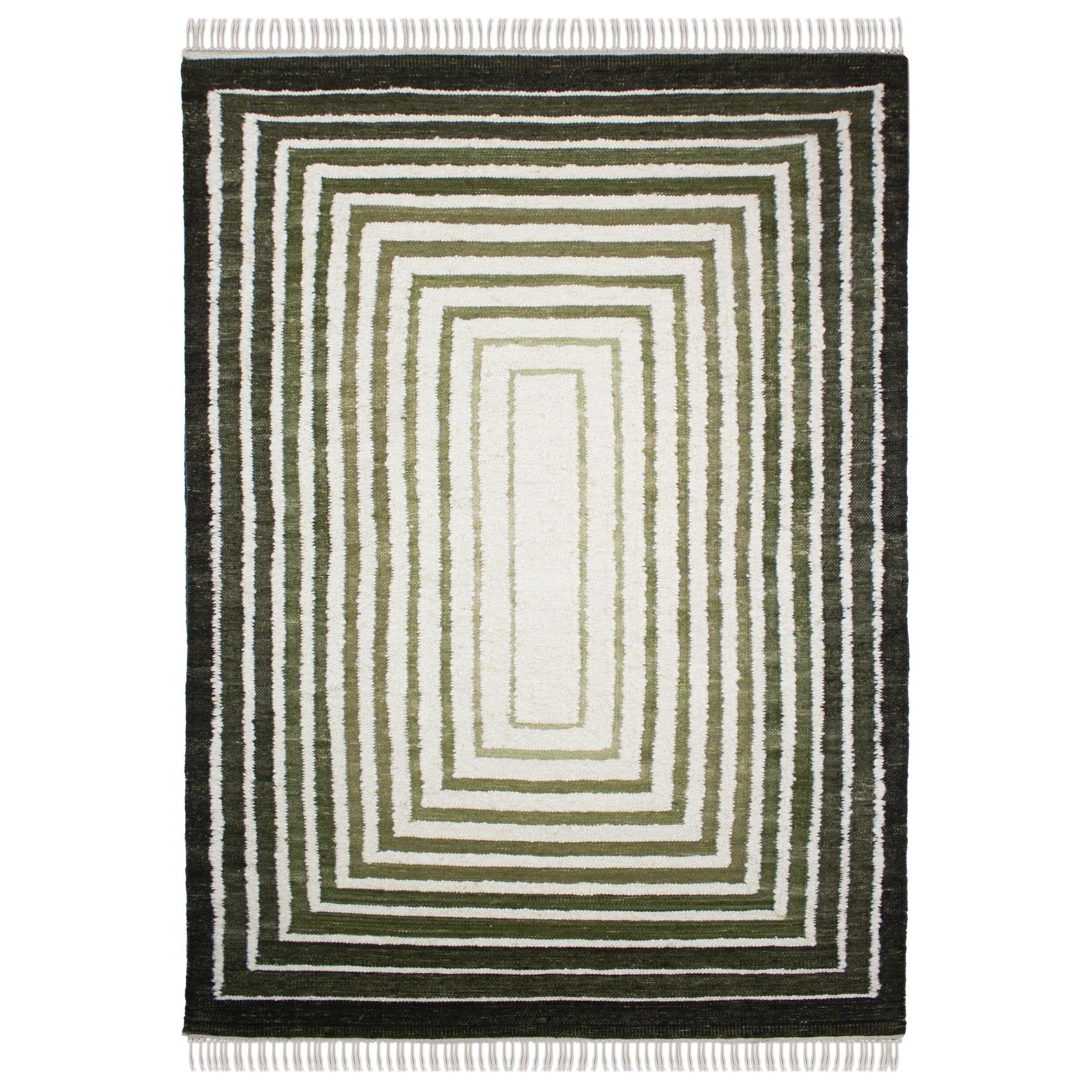 Wollteppich Handgewebt Frond, Geometrisch, GrüN, 200 X 300 Cm