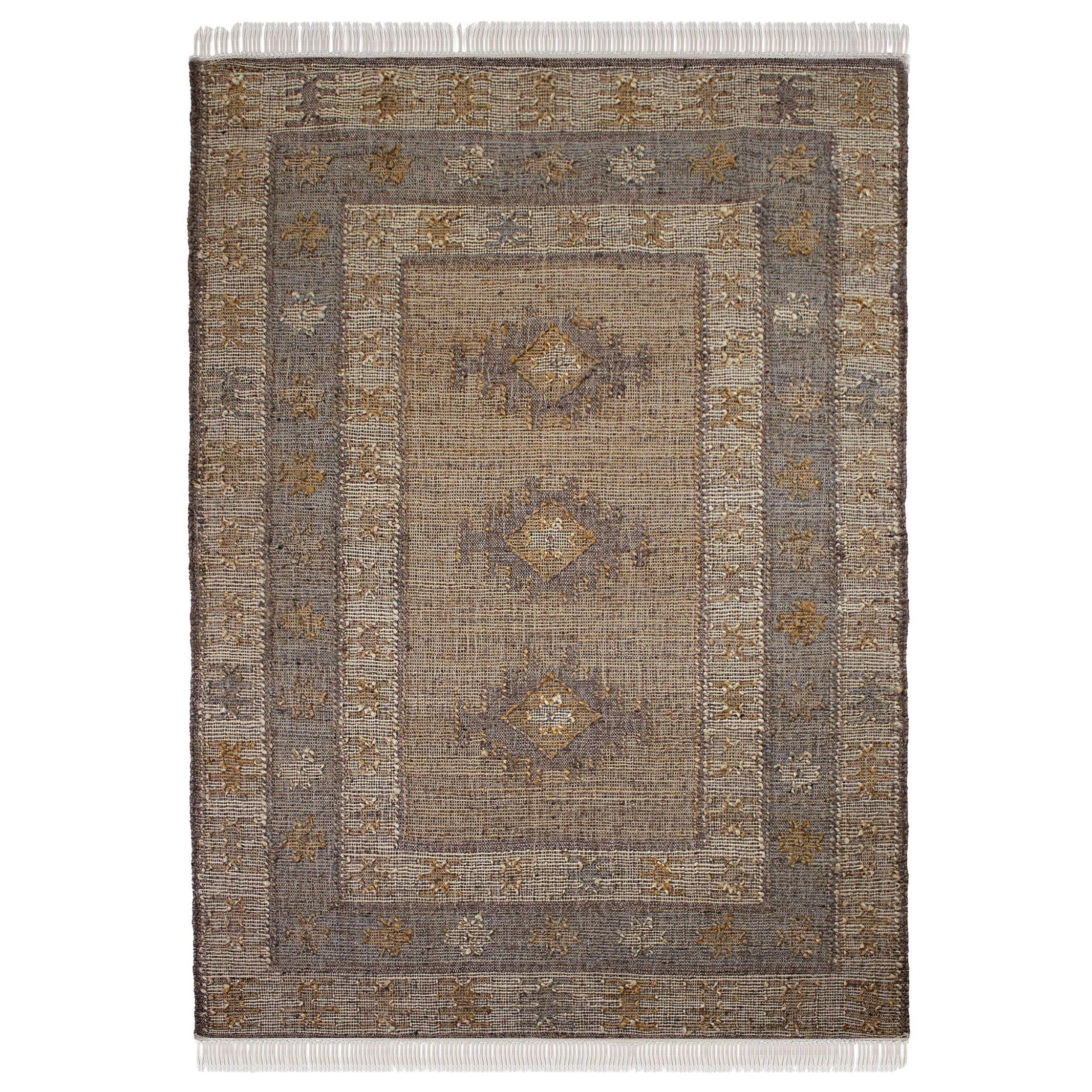 Naturteppich Handgewebt Mit Fransen Bermeo, Im Vintage-Stil, Natur, 140 X 200 Cm