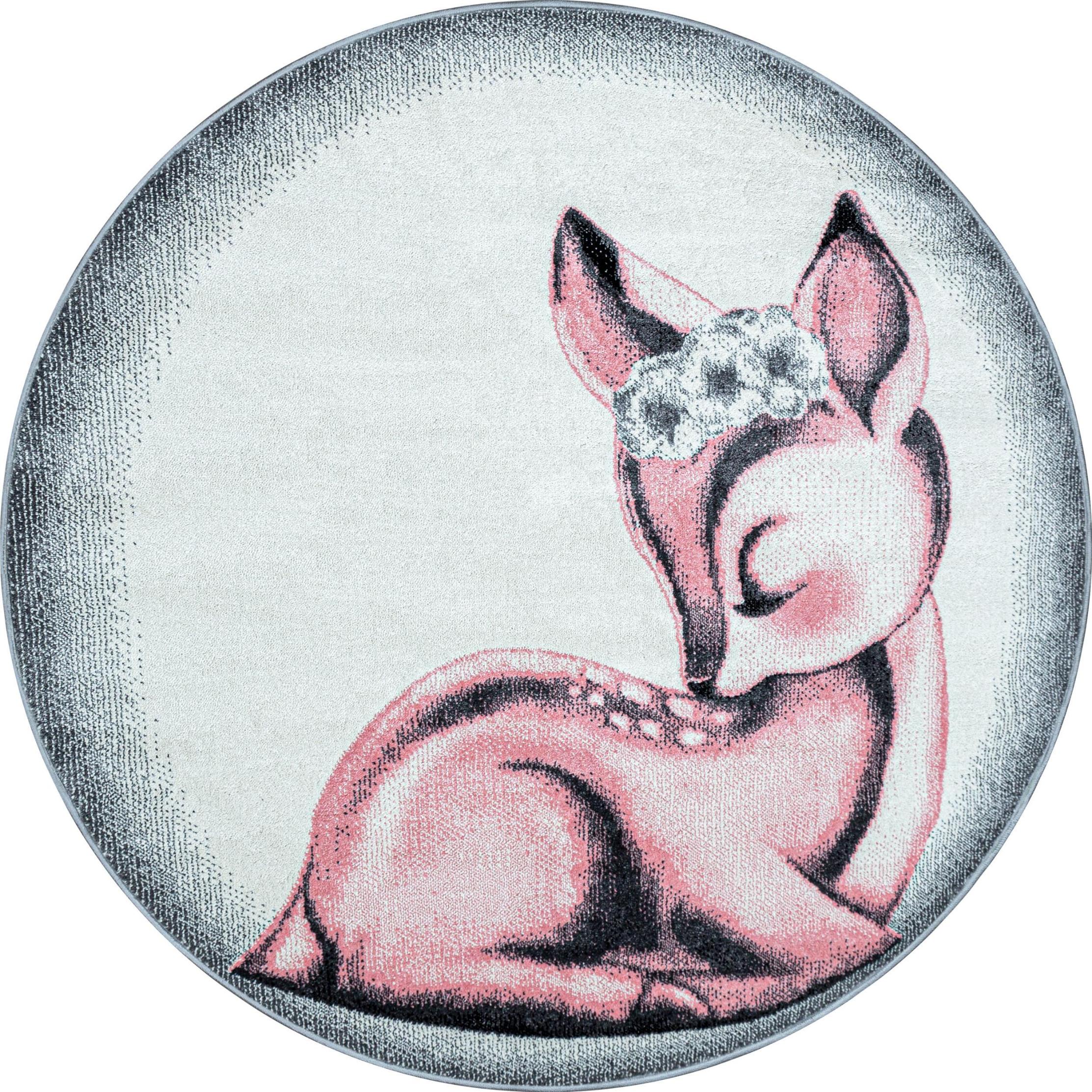 Spielteppich Cogne In Rosa, Mit Reh-Motiv, Ø 120 Cm