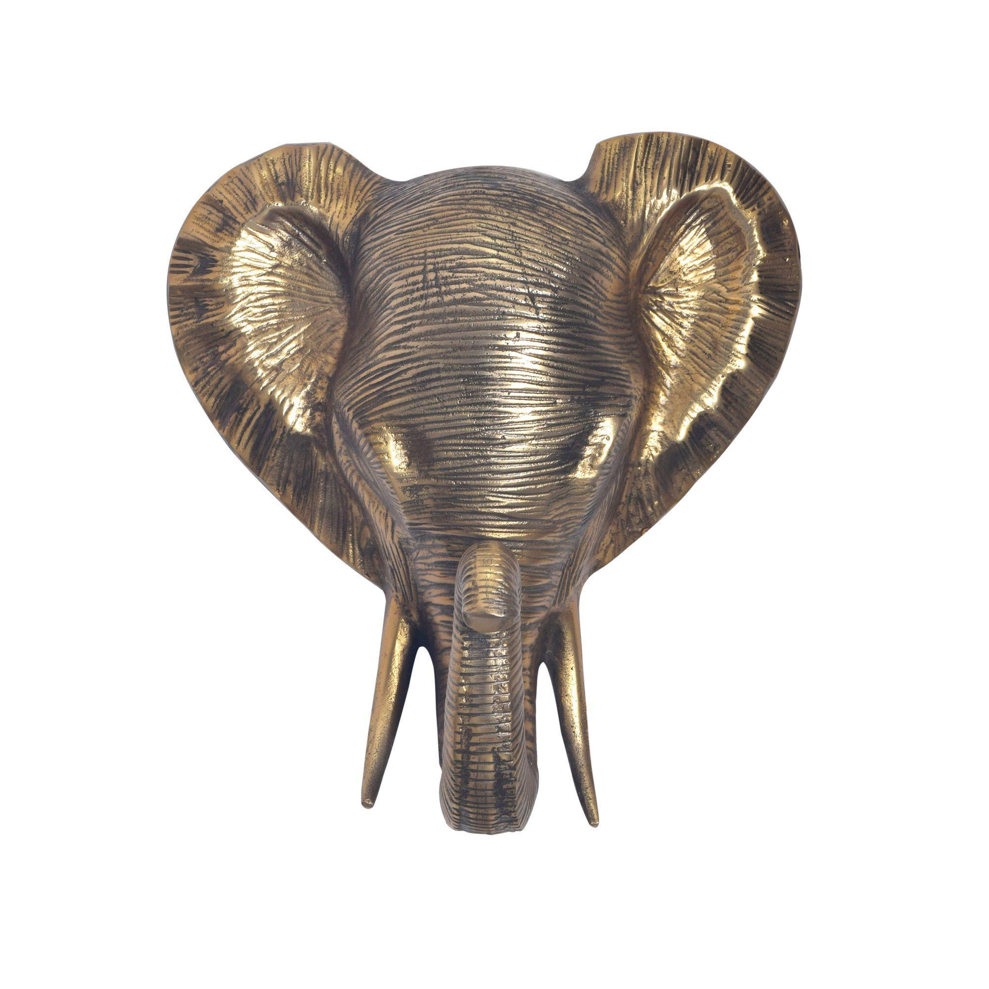 Wanddeko Elefant Aluminium Goldfarben 41 Cm Im Afrikanischen Stil