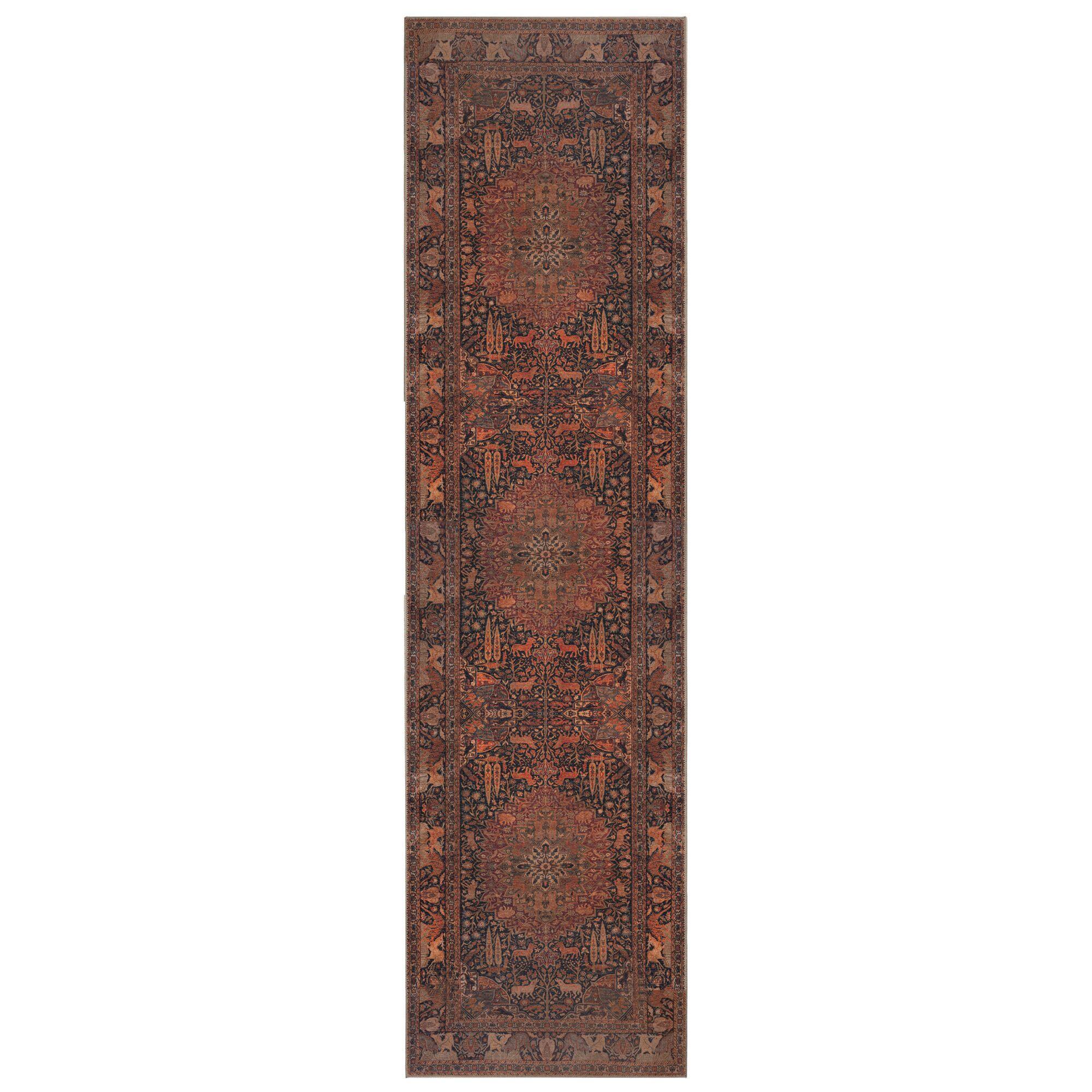 Teppich Waschbar Hurst, Orientalisch Mit Medaillon, Aus Polyester, Rot, 60 X 230 Cm