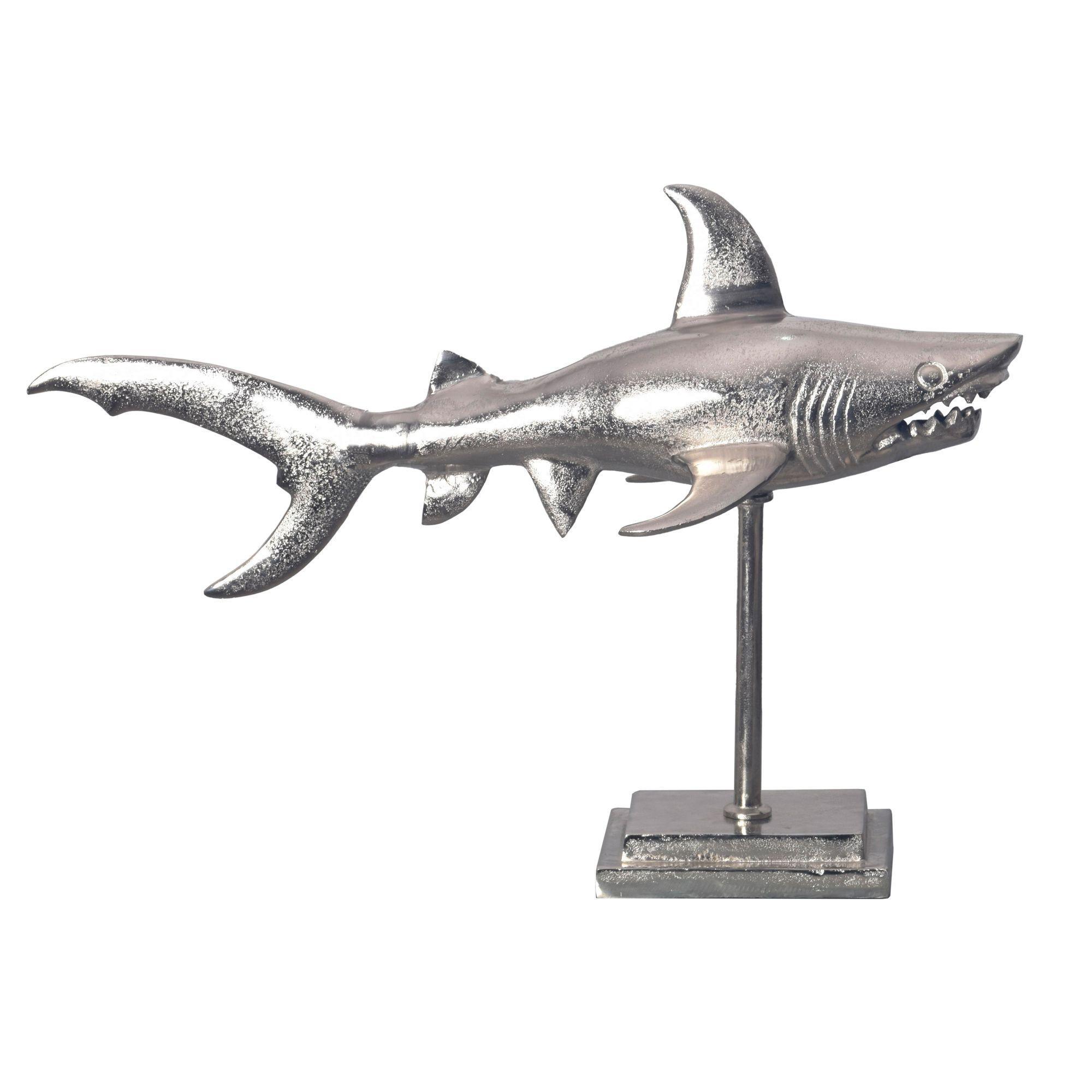 Dekofigur Hai Aluminium 70 Cm Mit Sockel Im Maritimen Stil, Silbern 70X27X49 Cm