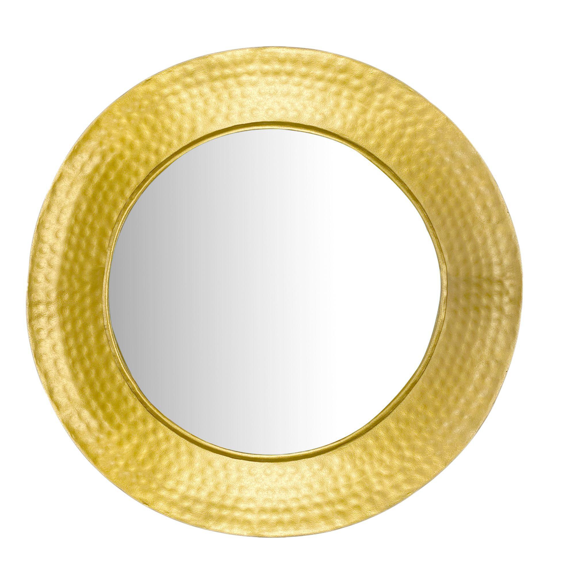 Wandspiegel Rund Metall Gold 60 Cm Hammerschlag-Optik