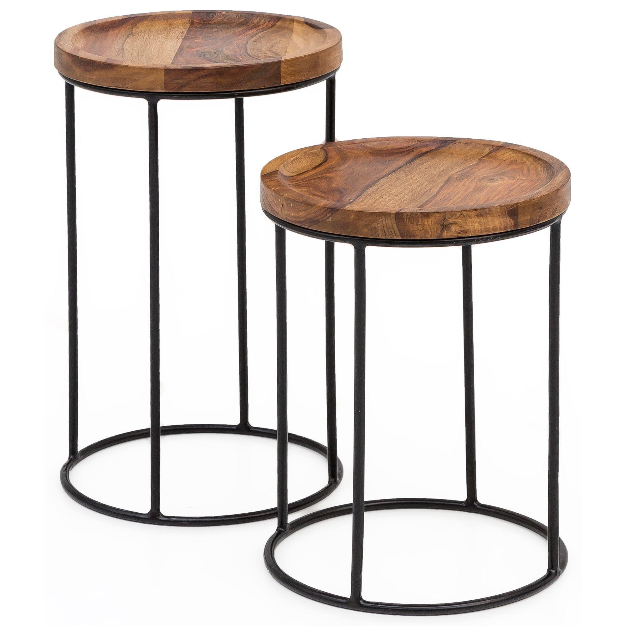 Beistelltisch Set – Massivholz Metall Braun Schwarz 2-Teilig Industrial