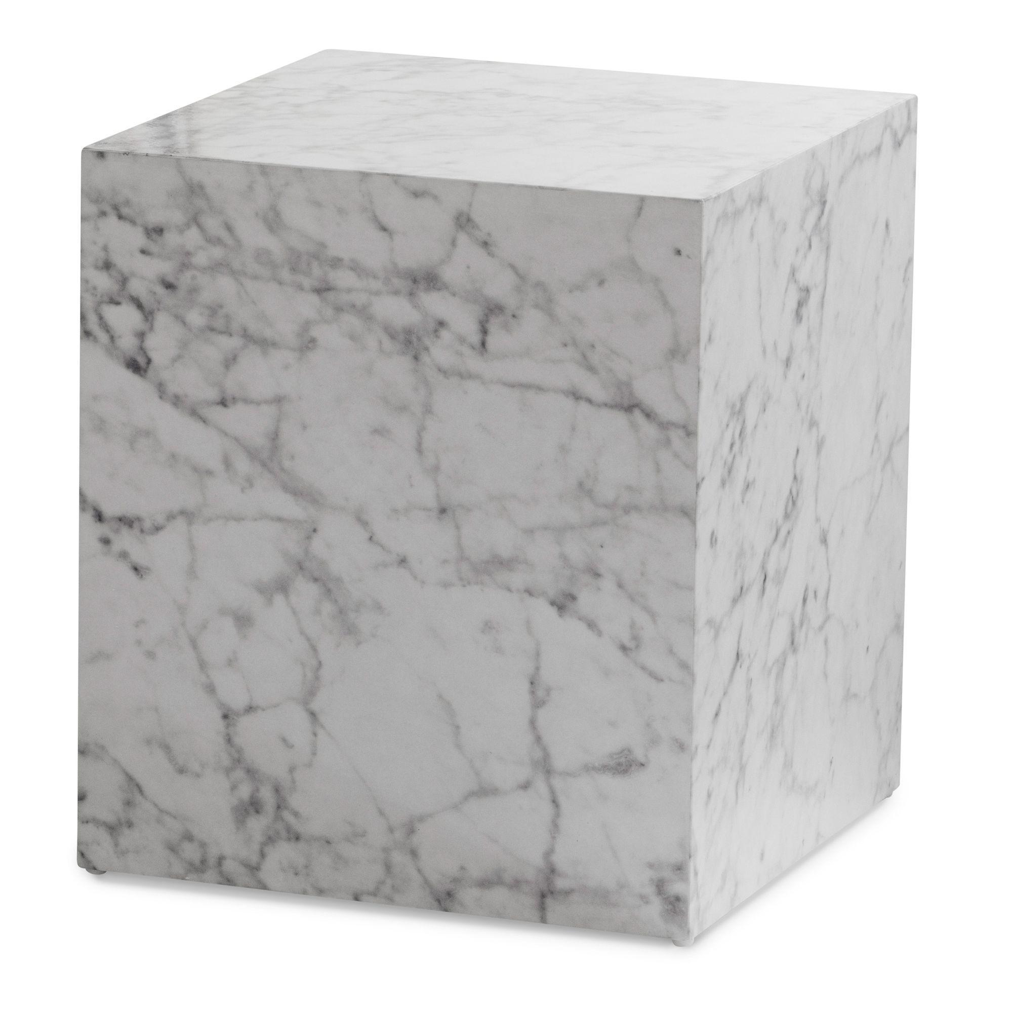 Couchtisch Monobloc In Hochglanz Mit Marmor-Optik, WüRfelform, Weiß 40X40X45 Cm