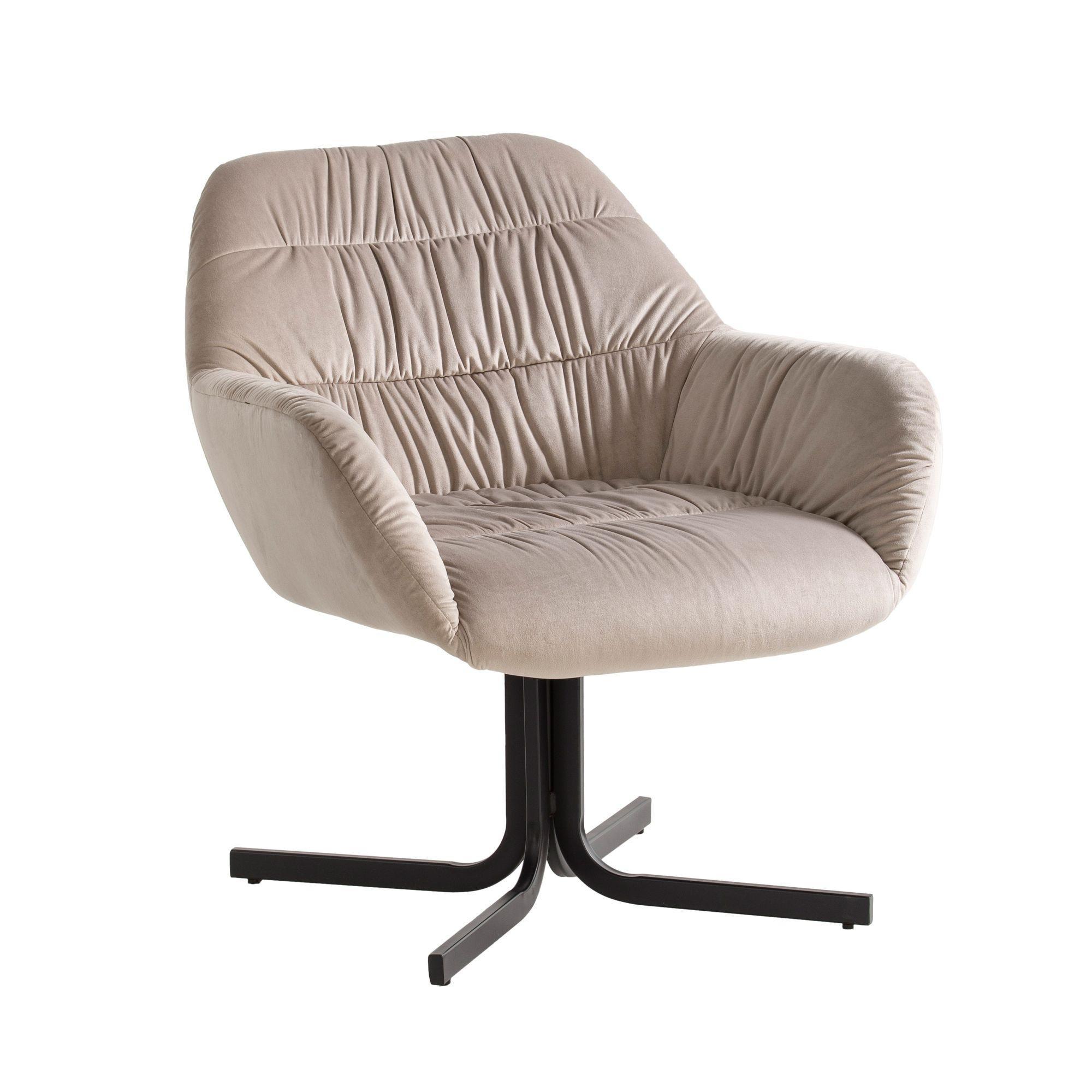 Loungesessel Samt Mit Armlehnen Und Metallgestell, Gepolsterter Schalensitz, Beige 64X68X74 Cm