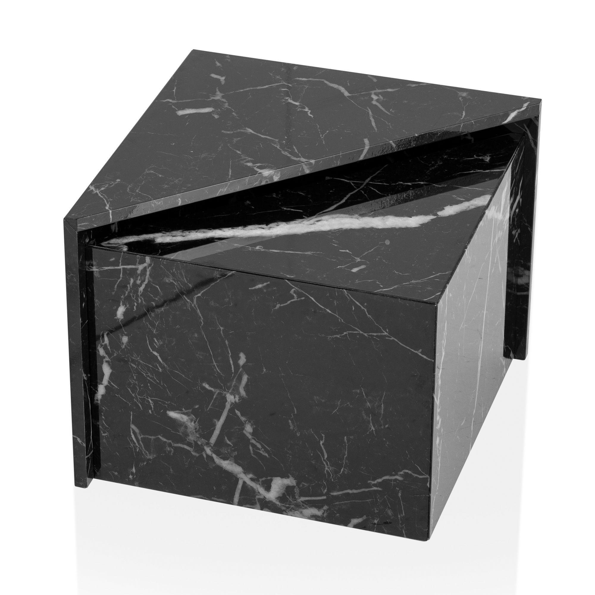 Couchtisch 2Er Set Hochglanz Marmoroptik Verschachtelbar Monobloc, Schwarz 50X50X42 Cm
