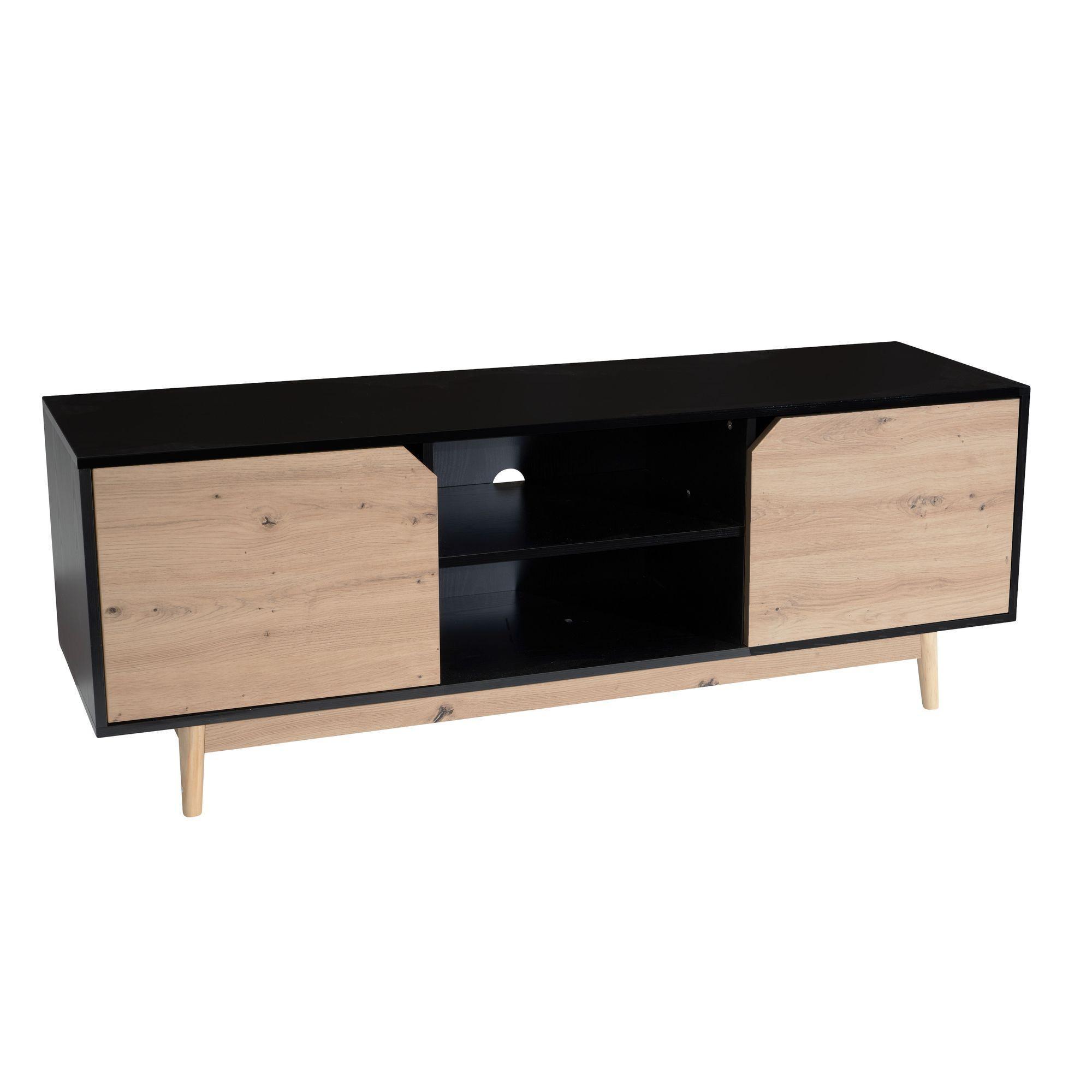 TV-LOWBOARD Mit Eiche-Dekor, 2 TüRen, Modern, Schwarz-Beige 150X40X55 Cm