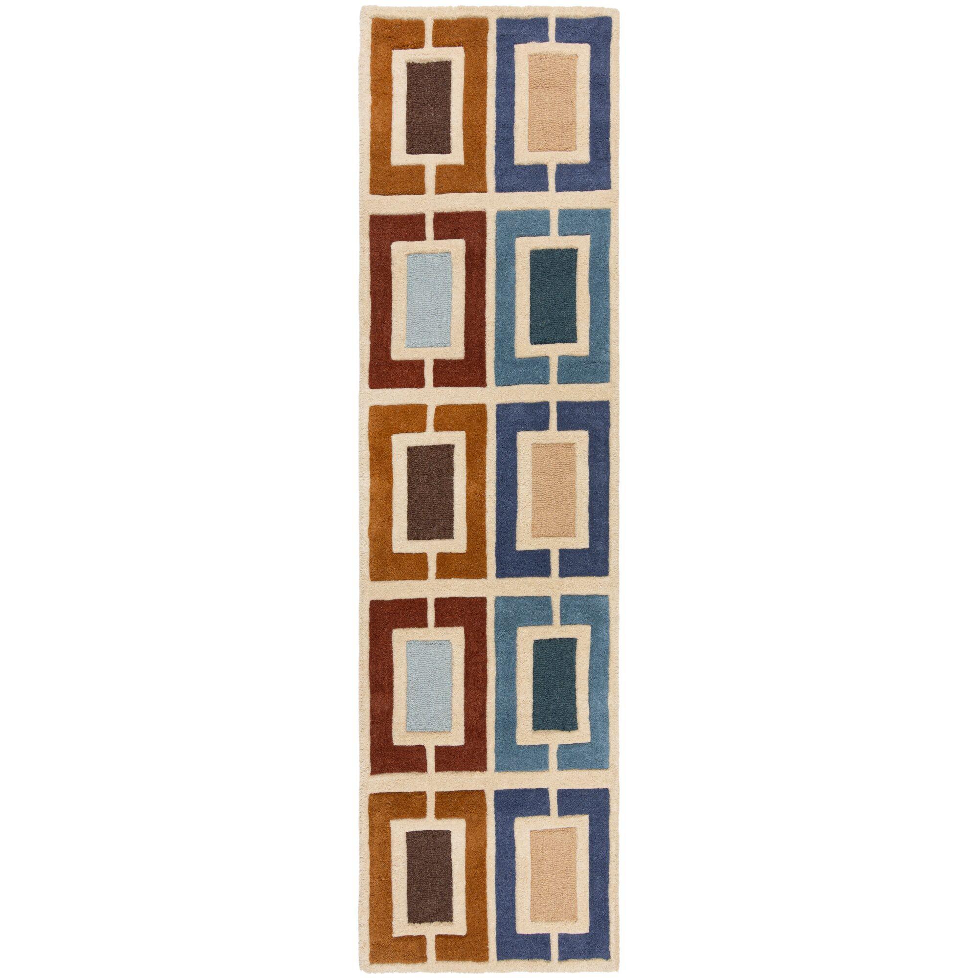 Wollteppich Derwent, Geometrisch, Blau-Bunt, 60 X 230 Cm