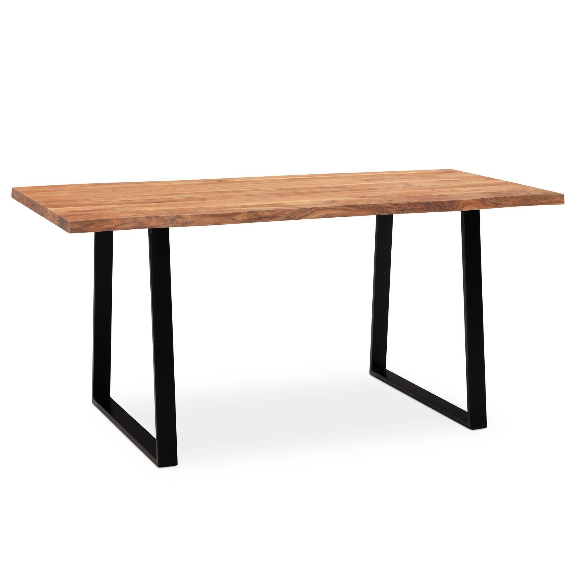 Esstisch Massivholz Baumkante Schwarz Metall Handgefertigt Tarn, Goldbraun-Schwarz 180X90X76 Cm