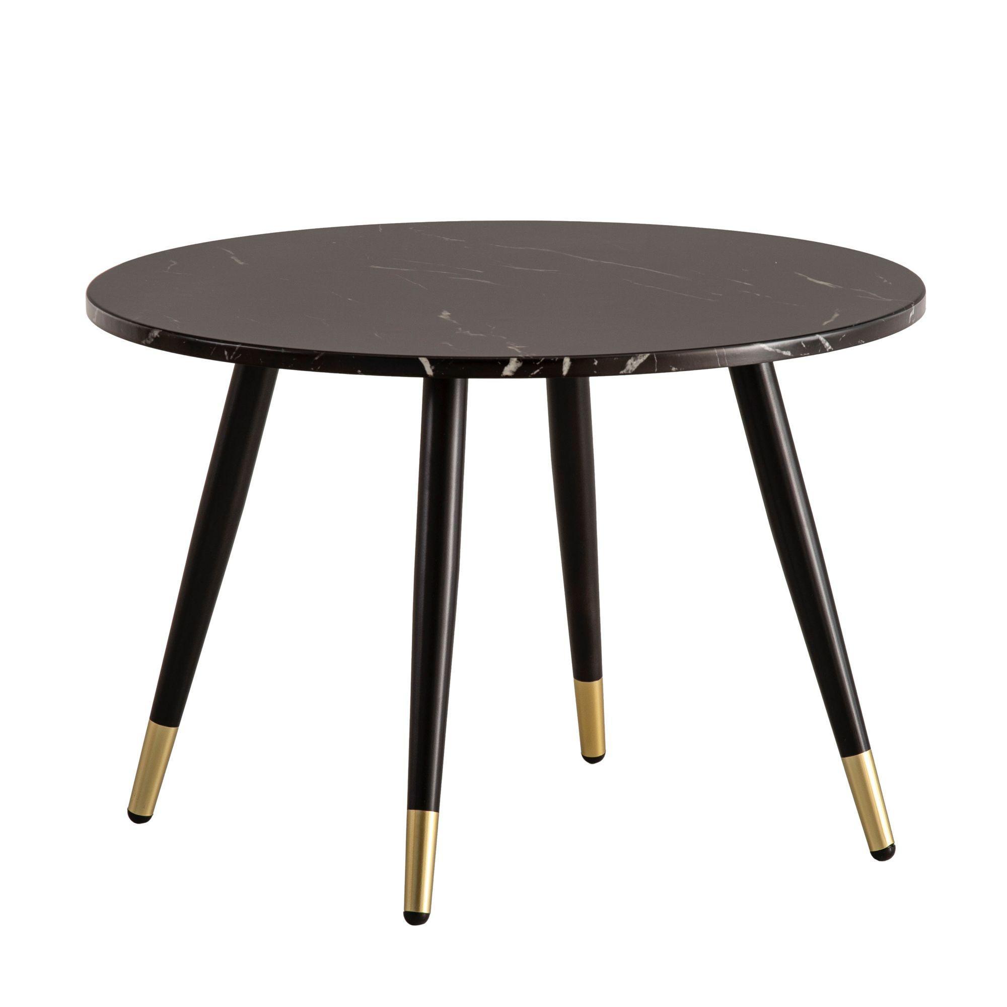 Couchtisch Mit Marmor Optik, Modernes Design, Metall-Gestell, Runde Form, Schwarz 60X60X41 Cm