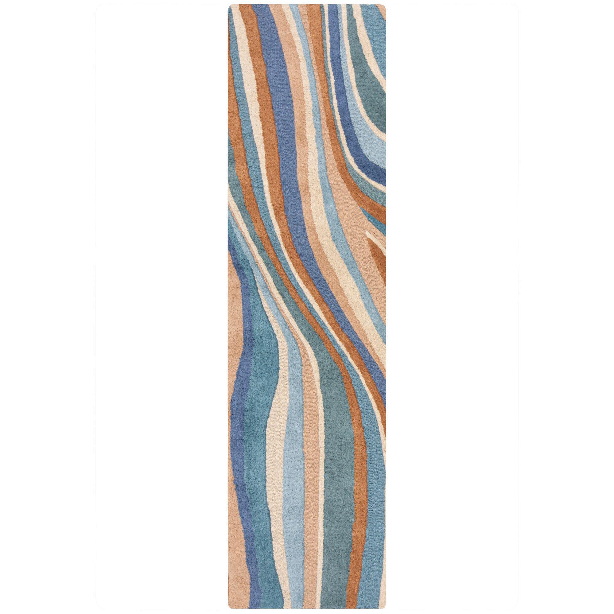 Wollteppich Derwent, Abstrakt, Blau-Bunt, 60 X 230 Cm