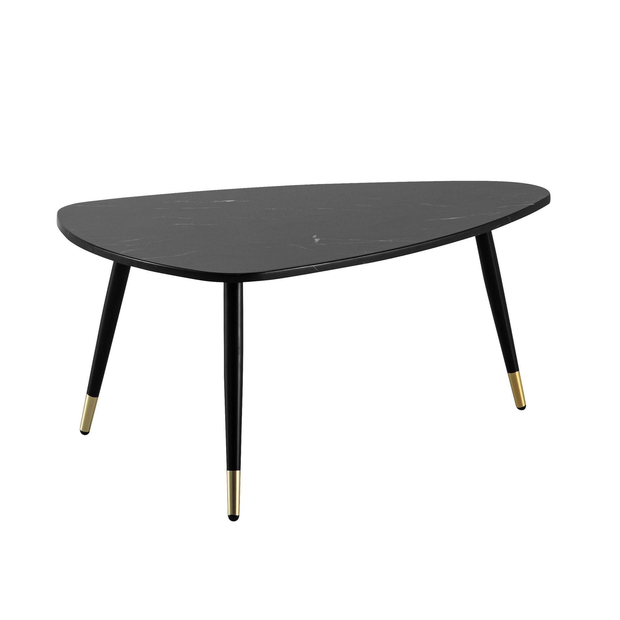 Couchtisch Mit Marmor Optik, Dreibein, Metall-Gestell, Dreieckig, Schwarz 90X60X41 Cm