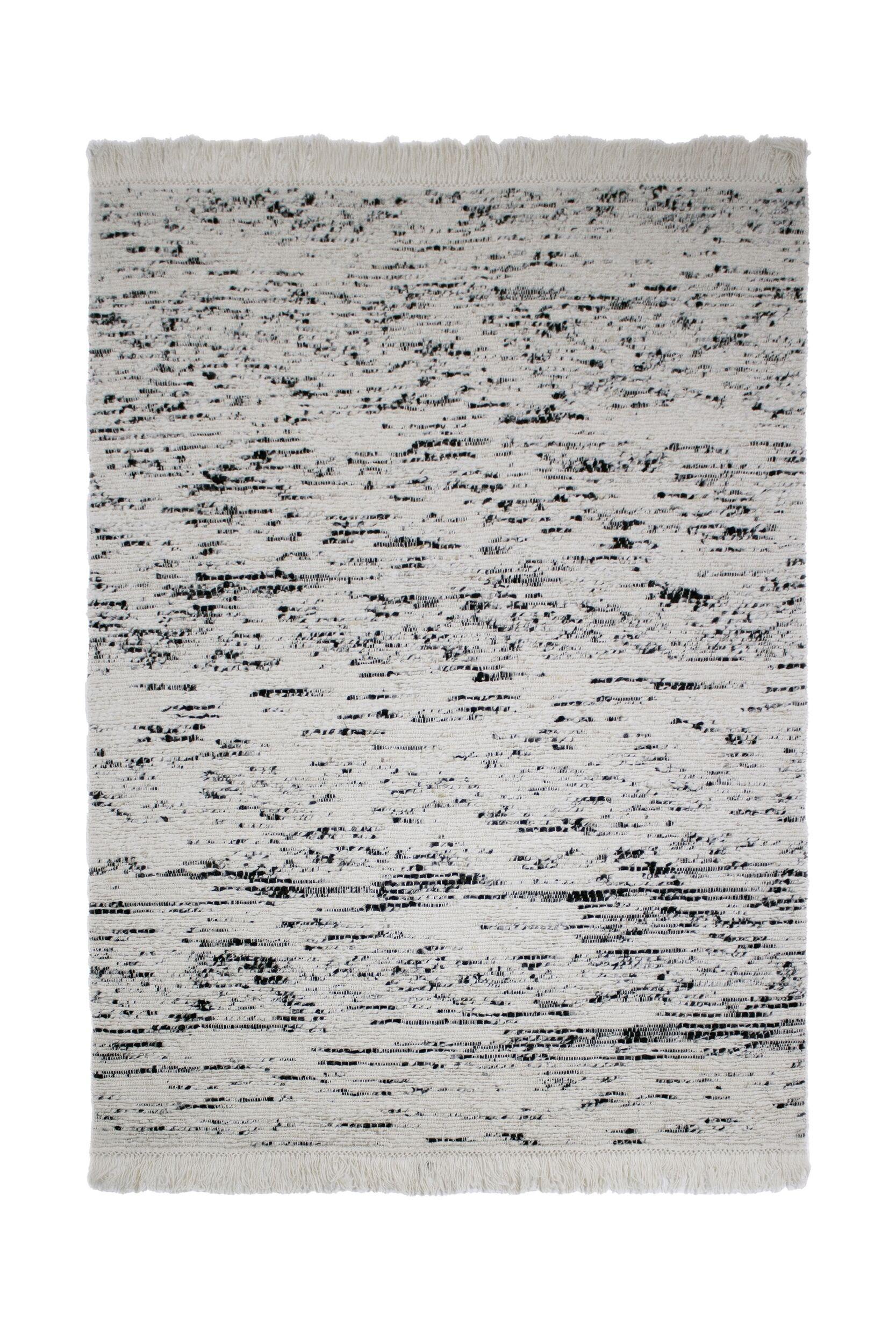 Teppich Aus Wolle Handgewebt Mit Fransen Tiree In Schwarz, Gestreift, 140 X 200 Cm