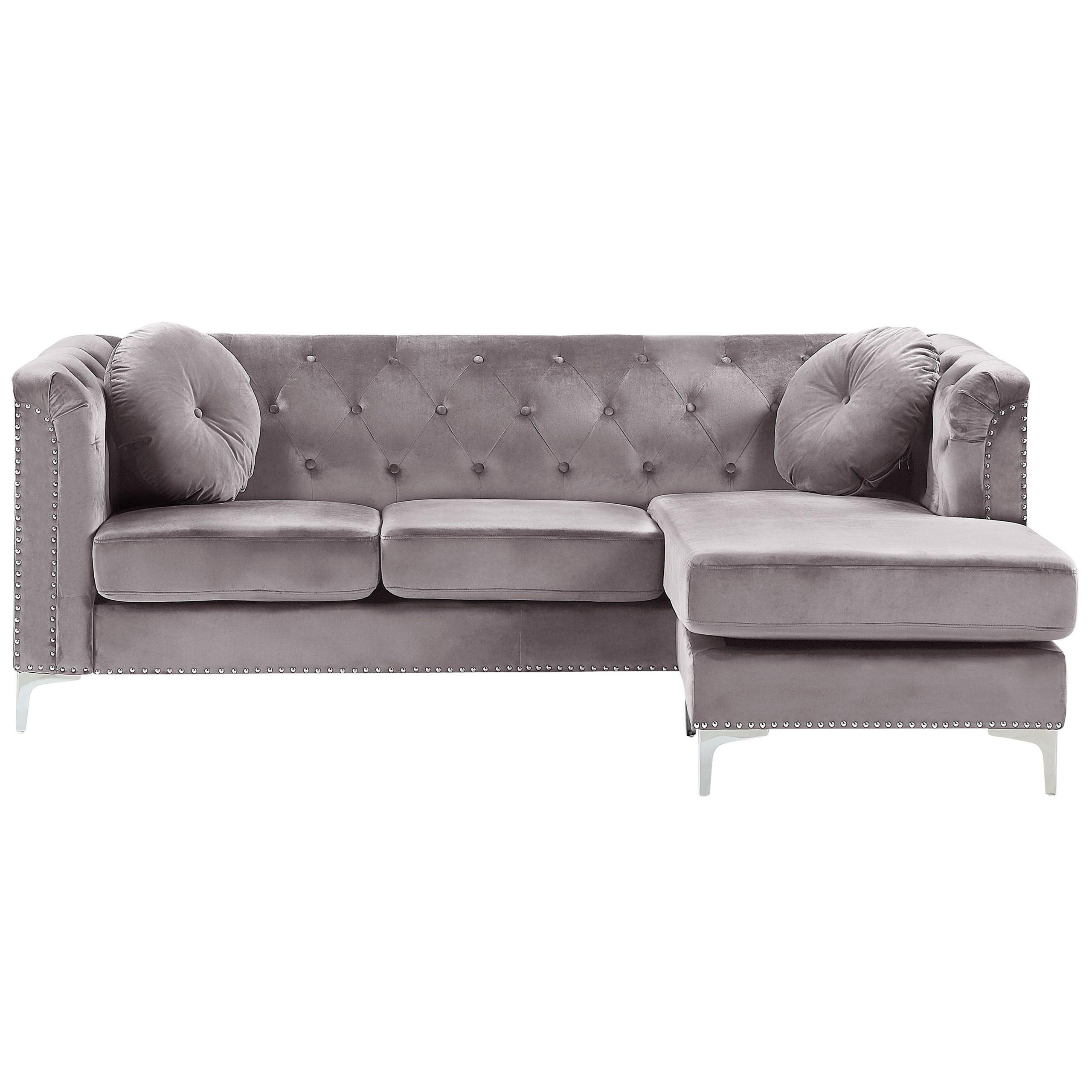Ecksofa Samtstoff Grau Rechtsseitig Flen