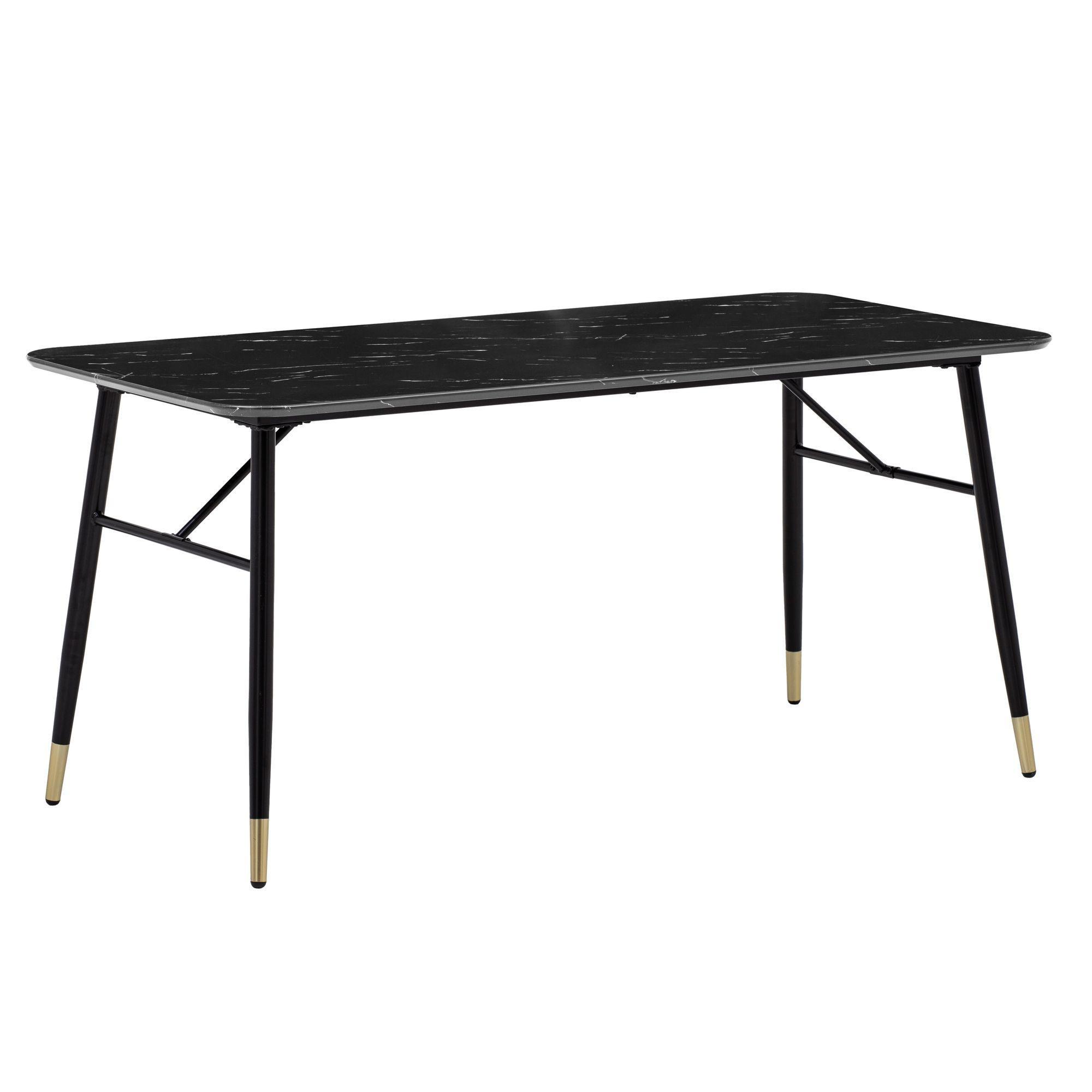 Esstisch Marmoroptik Metall Rechteckig Modern Klein, Schwarz 200X90X76 Cm