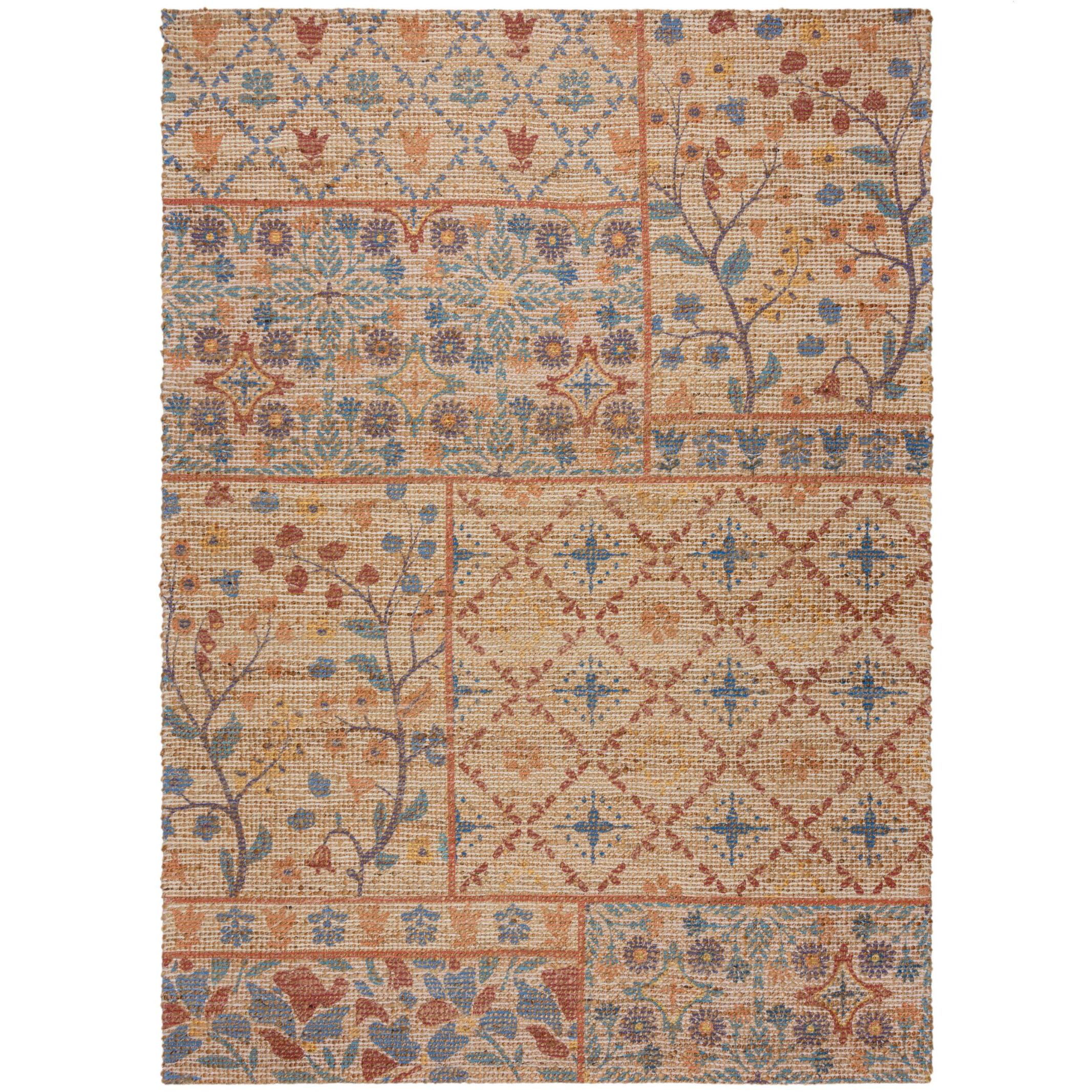 Juteteppich Handgewebt Avill, Im Boho-Stil, Natur-Blau, 200 X 290 Cm