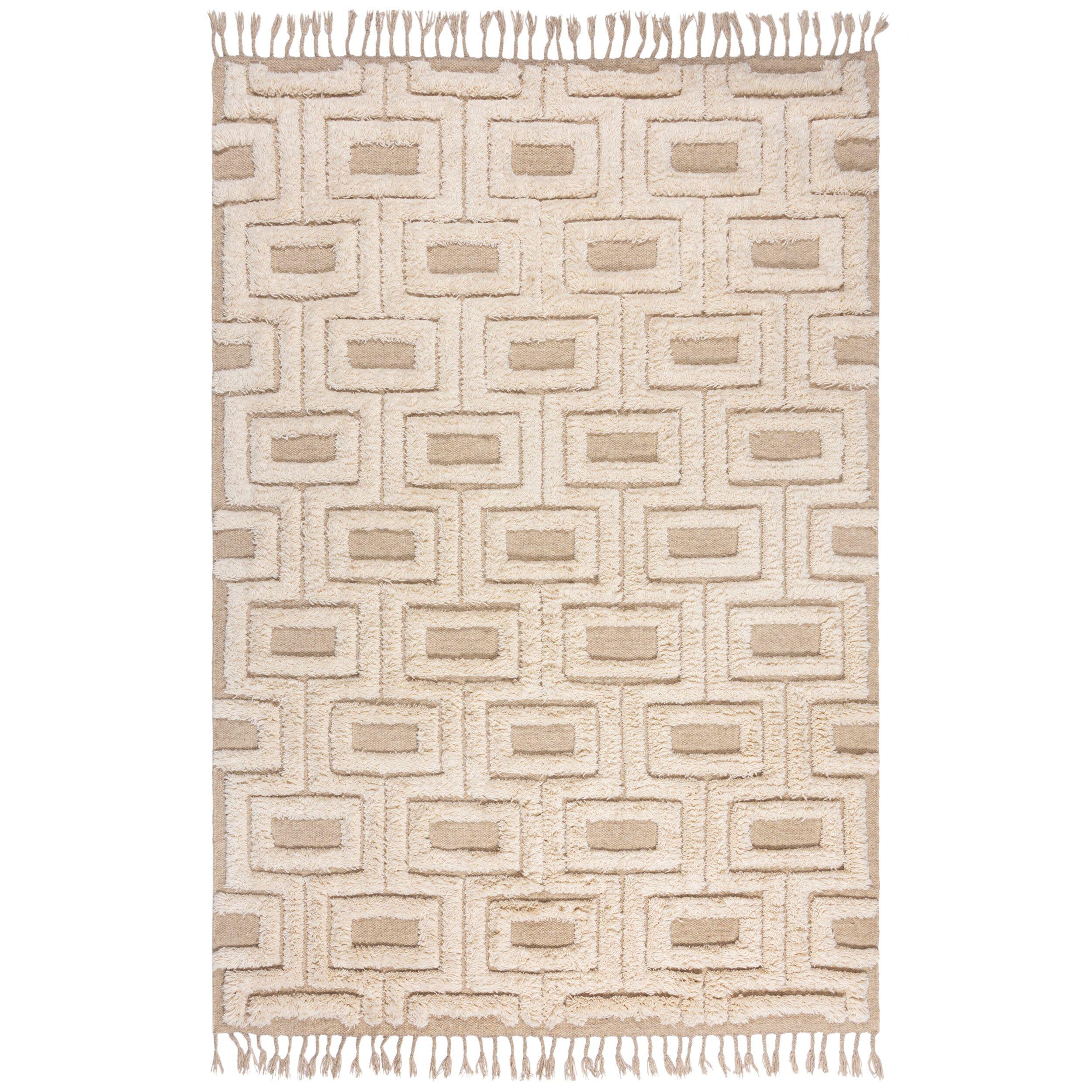 Wollteppich Mit Fransen Copse, Geometrisch, Beige, 160 X 230 Cm