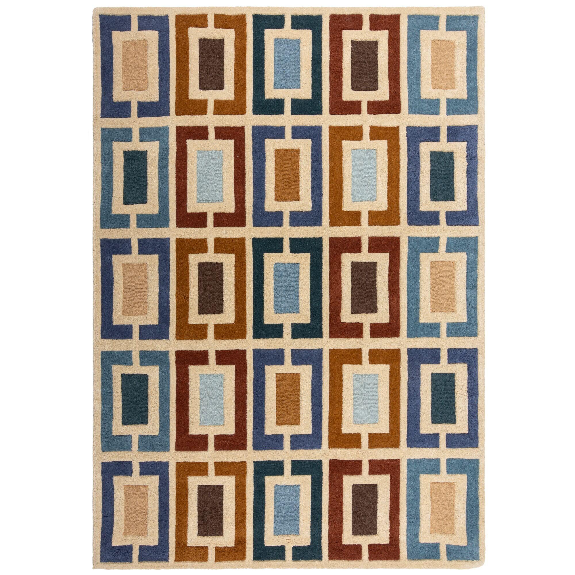 Wollteppich Derwent, Geometrisch, Blau-Bunt, 200 X 290 Cm