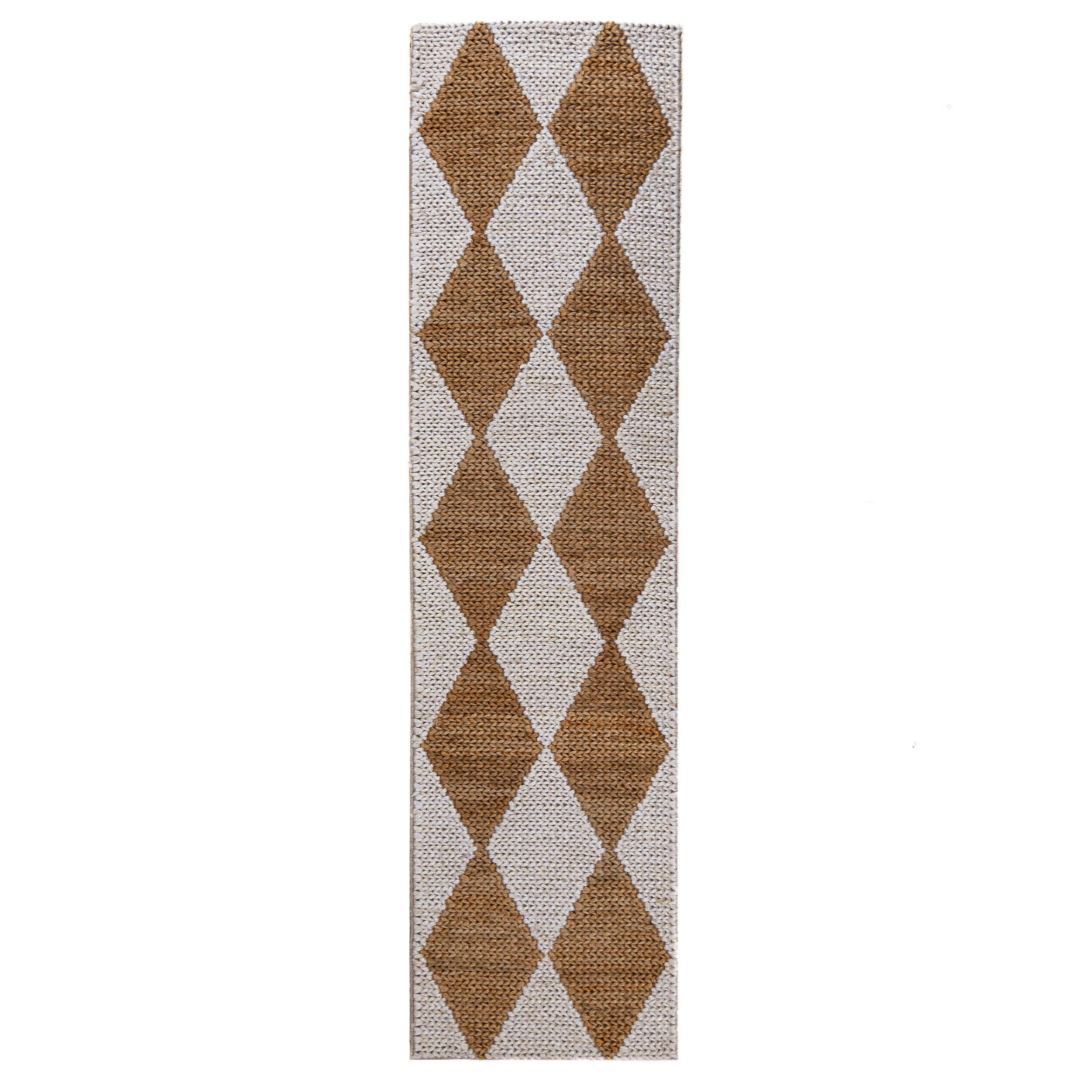 Juteteppich Bain, Mit Rautenmuster, Beige, 80 X 230 Cm