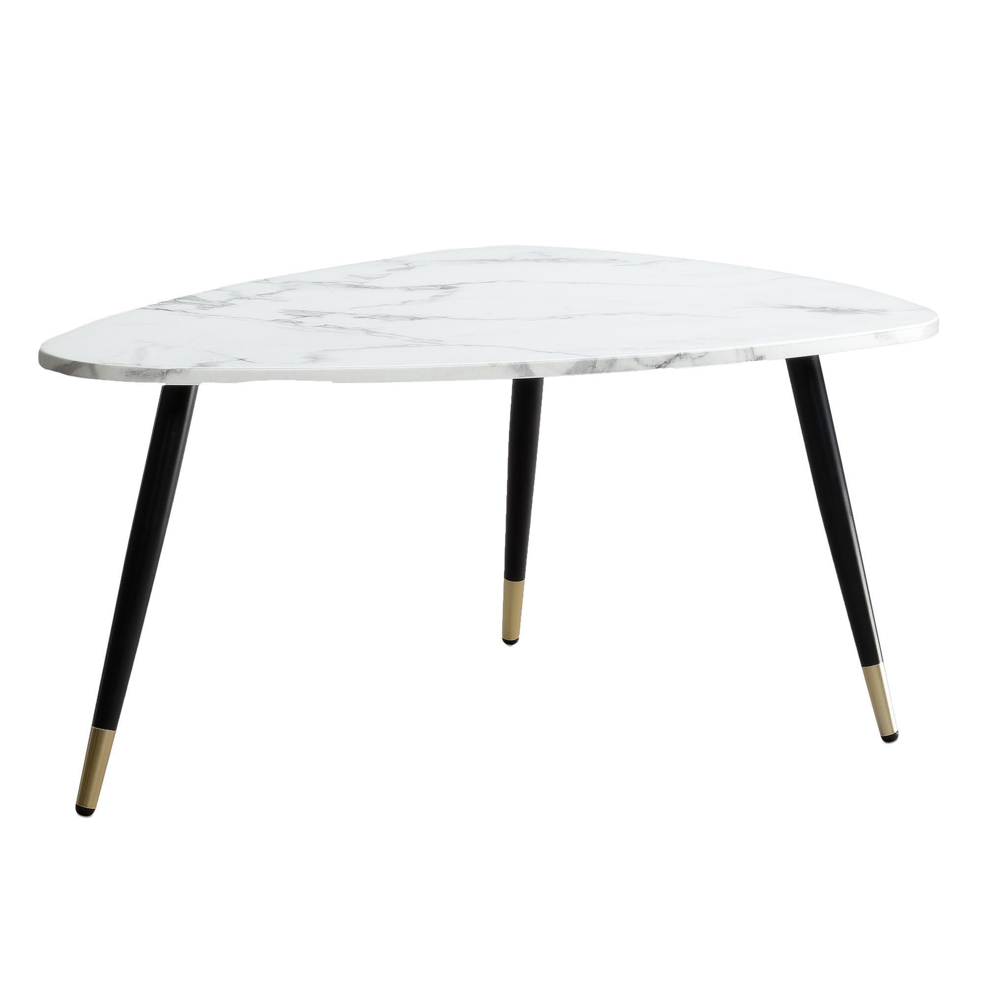 Couchtisch Mit Marmor Optik, Dreibein, Metall-Gestell, Dreieckig, Weiß 90X60X41 Cm