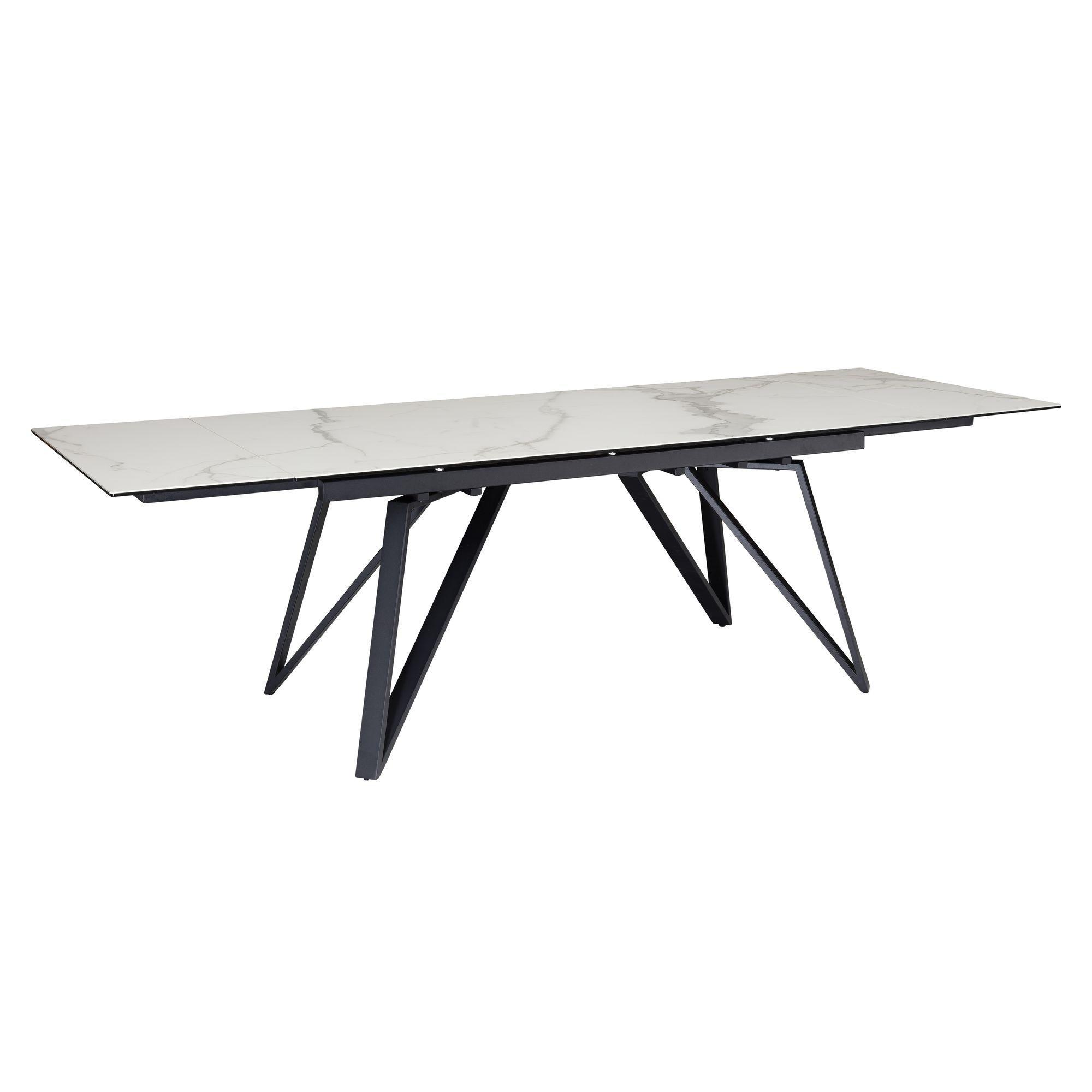 Esstisch Ausziehbar Keramik Glas Marmoroptik Rechteckig Groß, Weiß 180X95X76 Cm