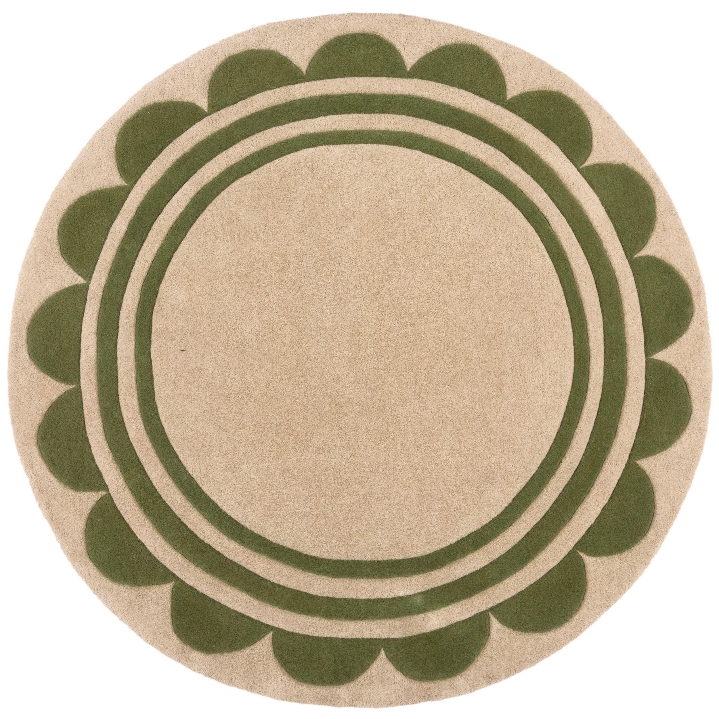 Wollteppich Wensum, Mit Grafischem Muster Mit Rahmen, GrüN-Beige, Ø 120 Cm