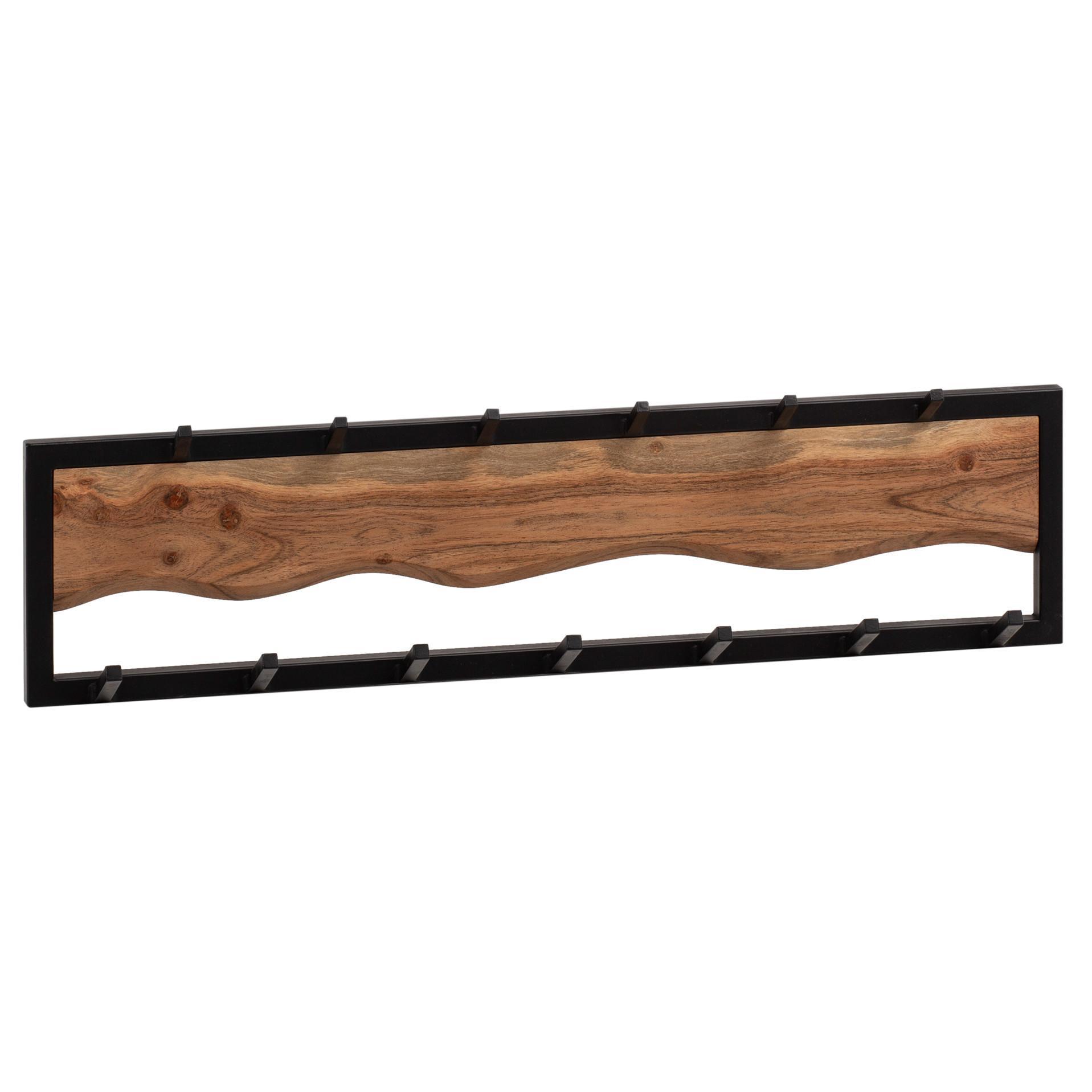 Wandgarderobe Akazie Massivholz Metall Modern 80X20X8 Cm Mit Wellenmuster
