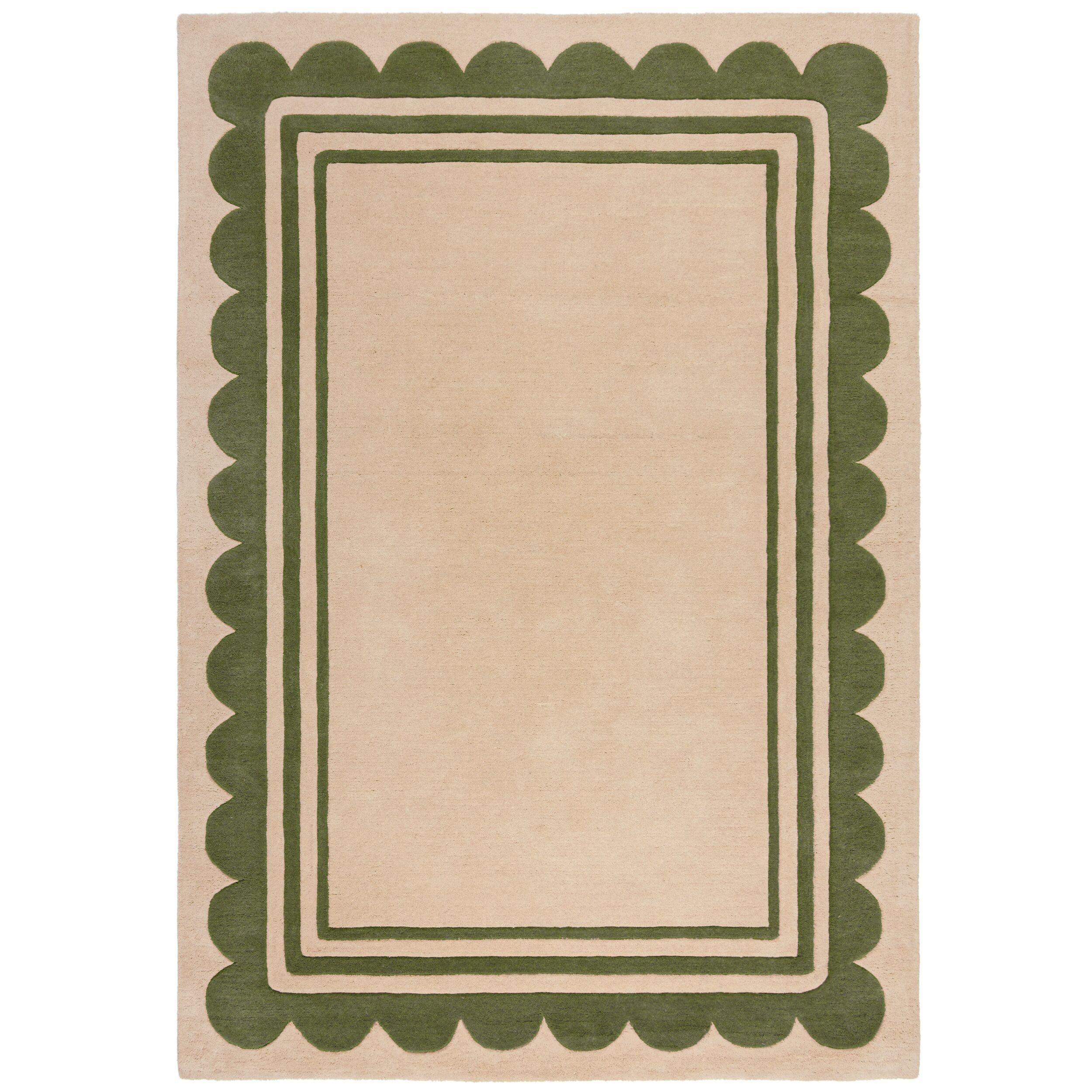Wollteppich Wensum, Mit Grafischem Muster Mit Rahmen, GrüN-Beige, 120 X 170 Cm