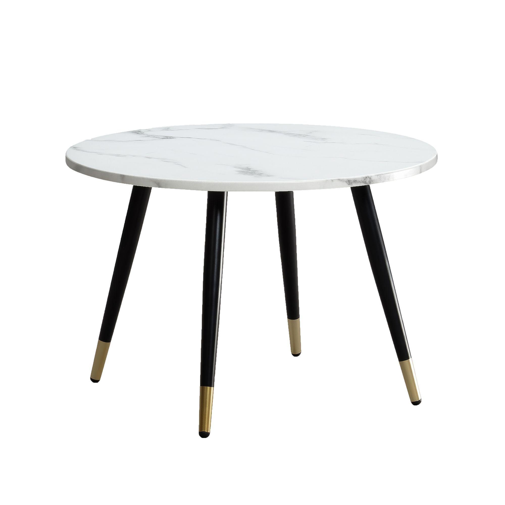 Couchtisch Mit Marmor Optik, Modernes Design, Metall-Gestell, Runde Form, Weiß 60X60X41 Cm
