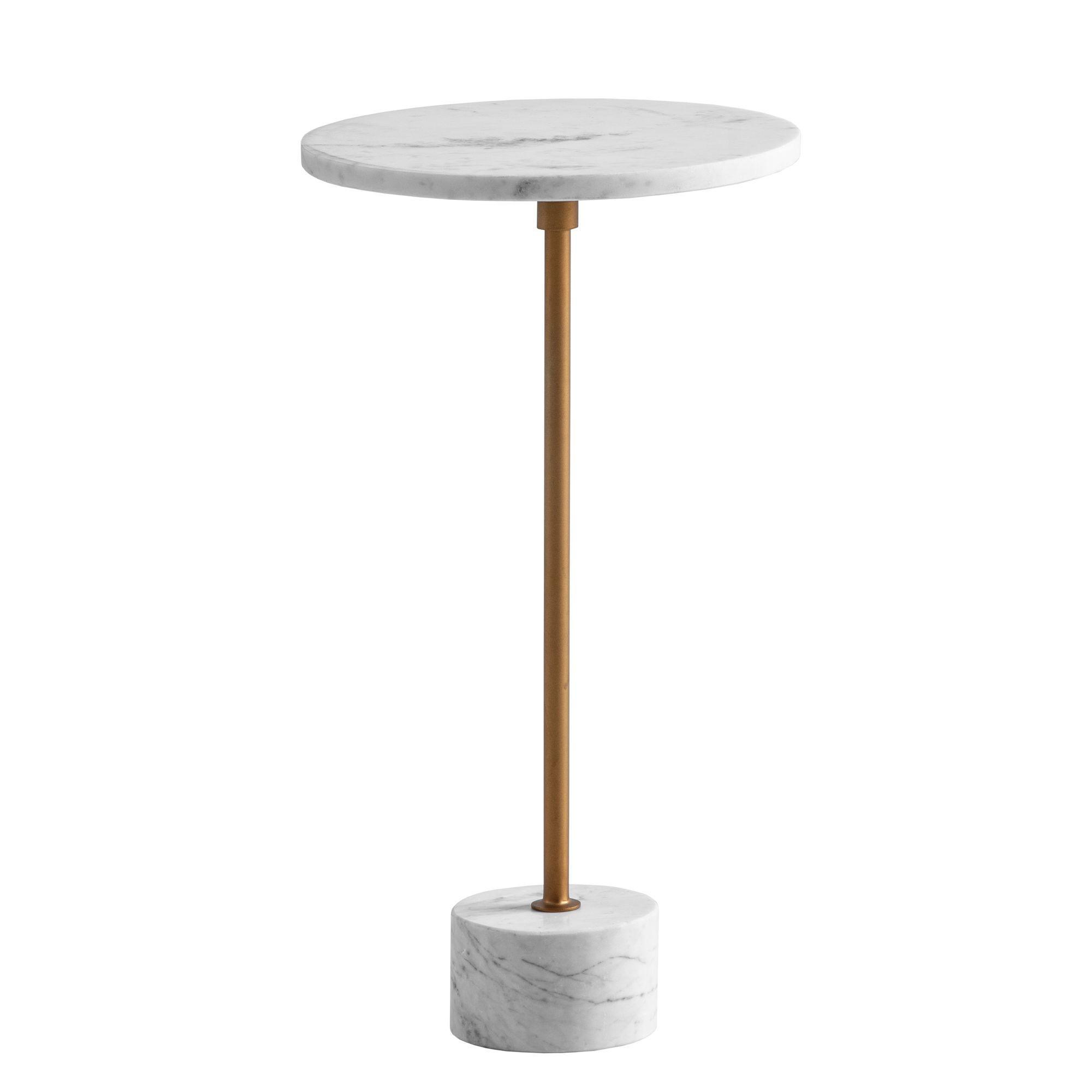 Beistelltisch – Rund Echter Marmor Weiß Gold 30X30X55,5 Cm