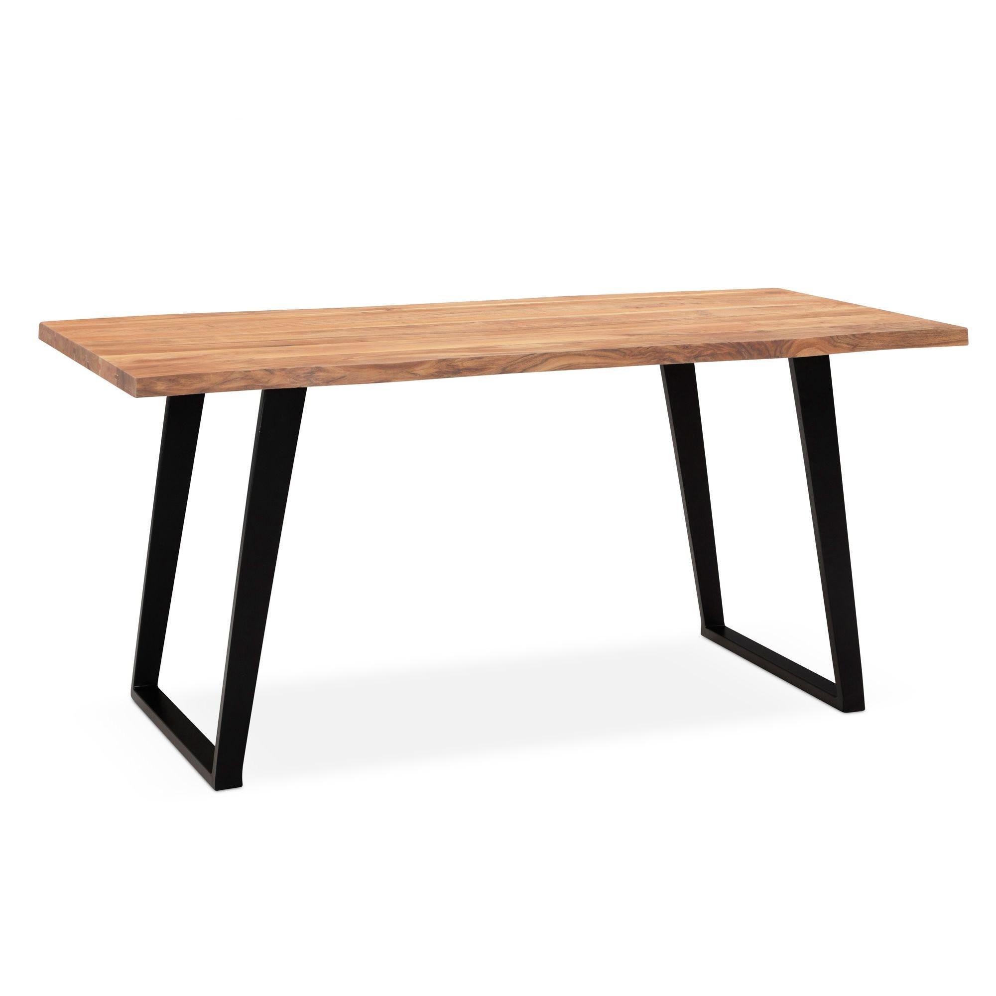 Schreibtisch Massivholz Baumkante U-Gestell Handarbeit Atoll, Goldbraun-Schwarz 160X80X76 Cm