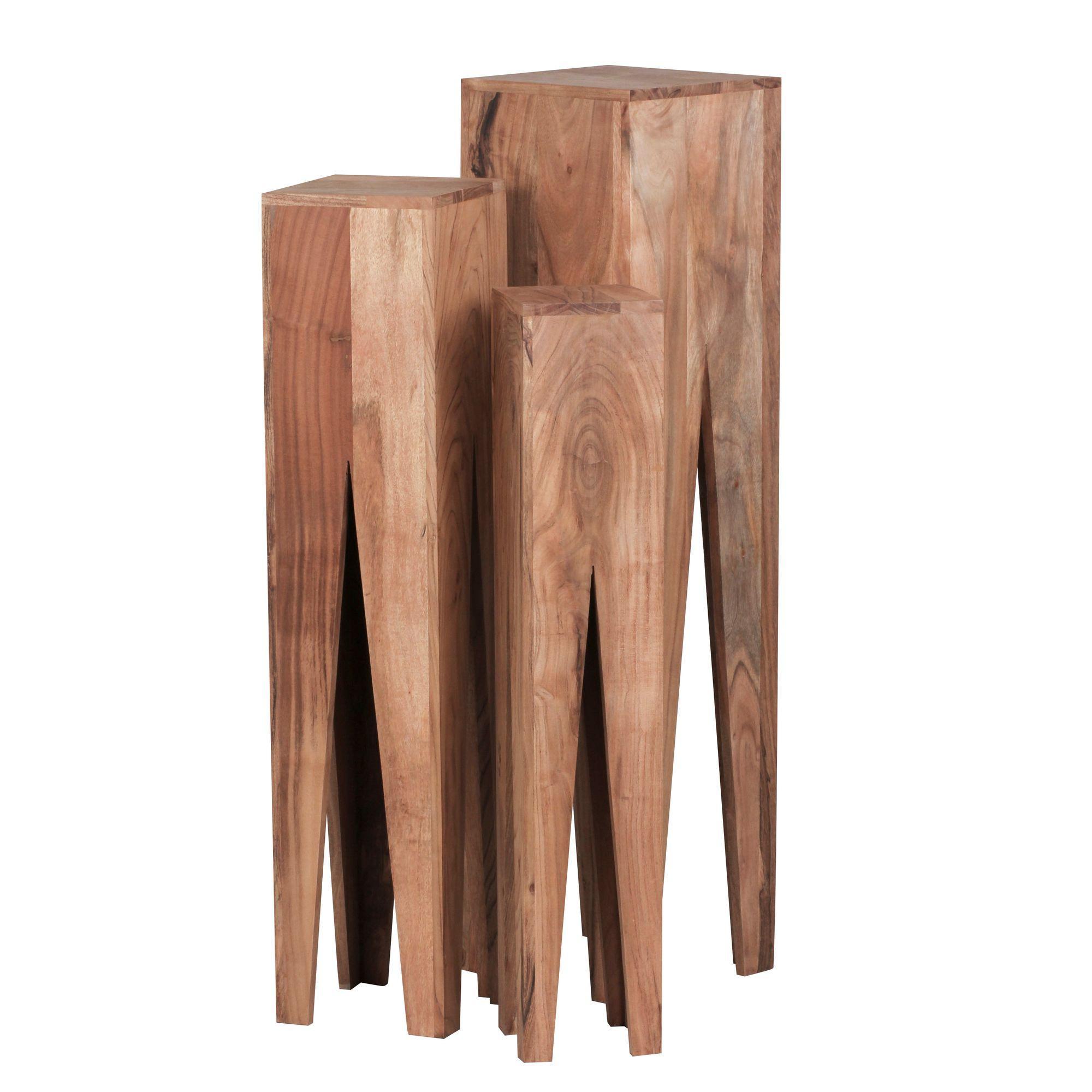 Beistelltisch 3Er Set Massivholz Handgefertigt Giraffenbeine, Beige 25X25X100 Cm