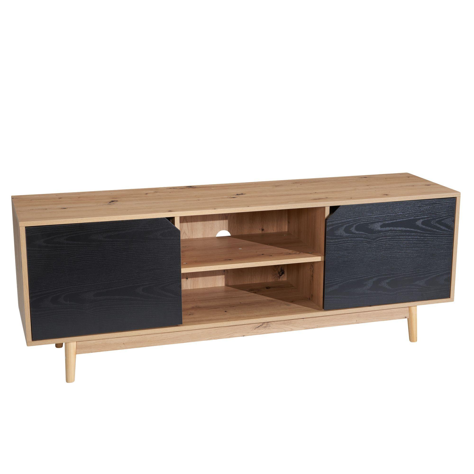 TV-LOWBOARD Mit Eiche-Dekor, 2 TüRen, Modern, Braun-Schwarz 150X40X55 Cm