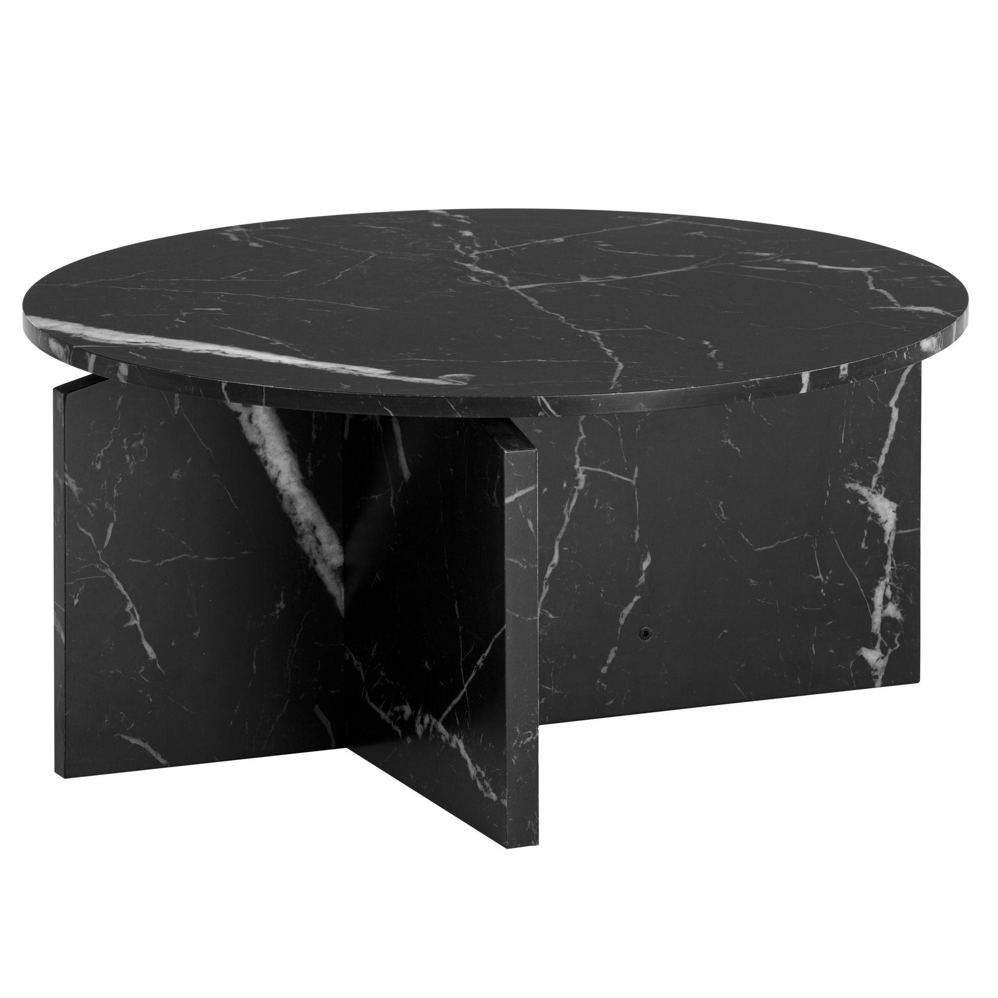 Couchtisch Rund In Stein-Optik – Modernes Design In GroßFormat, Schwarz 70X70X33 Cm
