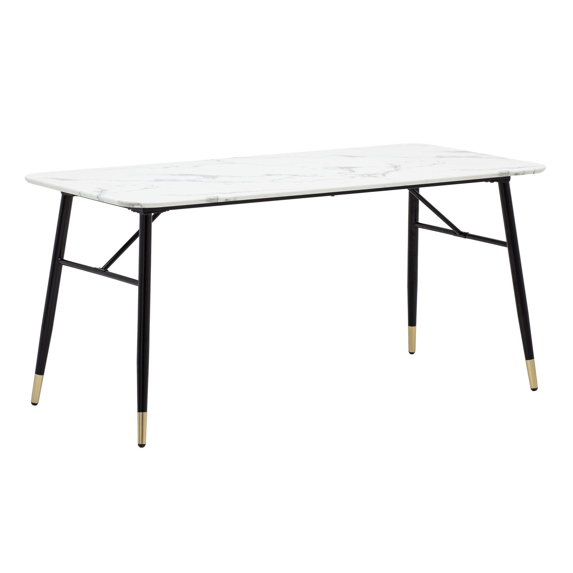 Esstisch Marmoroptik Metall Rechteckig Modern Klein, Weiß 180X90X76 Cm