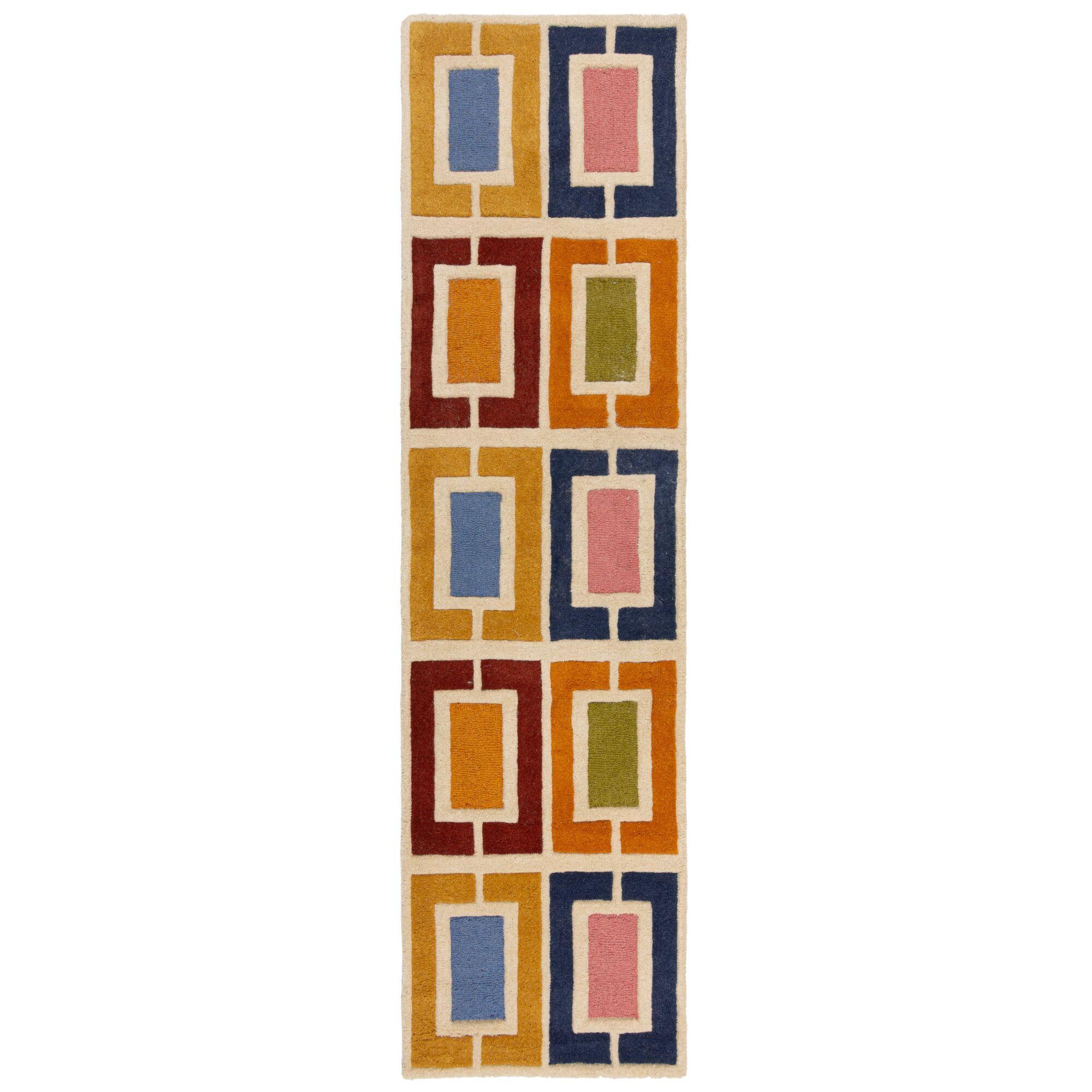 Wollteppich Derwent, Geometrisch, Orange-Bunt, 60 X 230 Cm