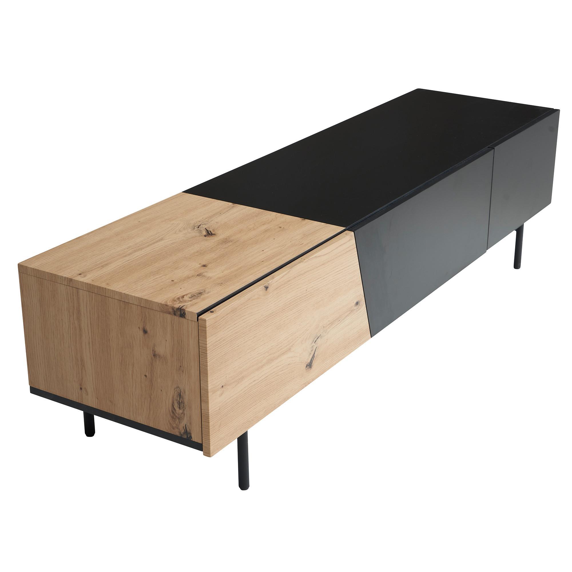 TV-LOWBOARD Mit Eiche-Dekor, TüRen Und Schublade, Modern, Braun-Schwarz 150X40X40 Cm
